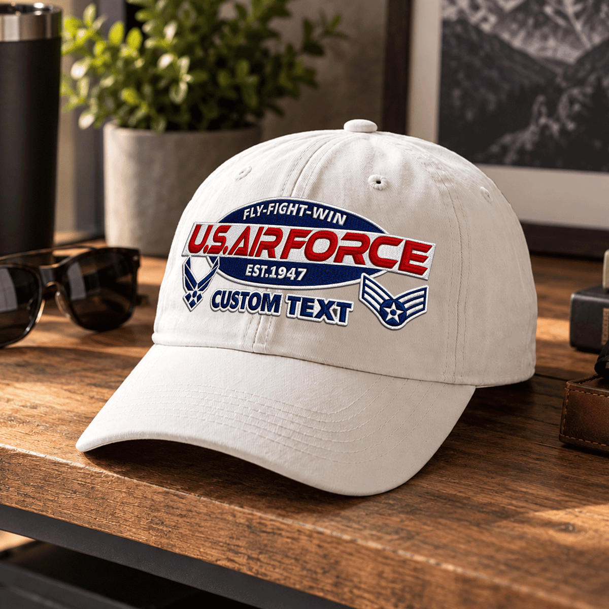 Personalized Air Force Veteran Embroidered Cap Custom Military Rank and Text