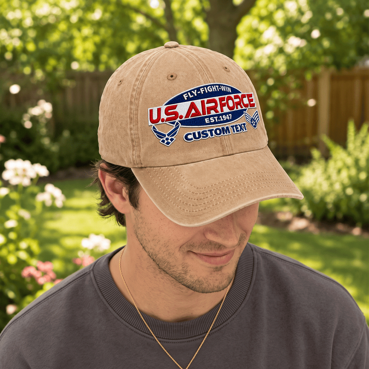 Personalized Air Force Veteran Embroidered Cap Custom Military Rank and Text