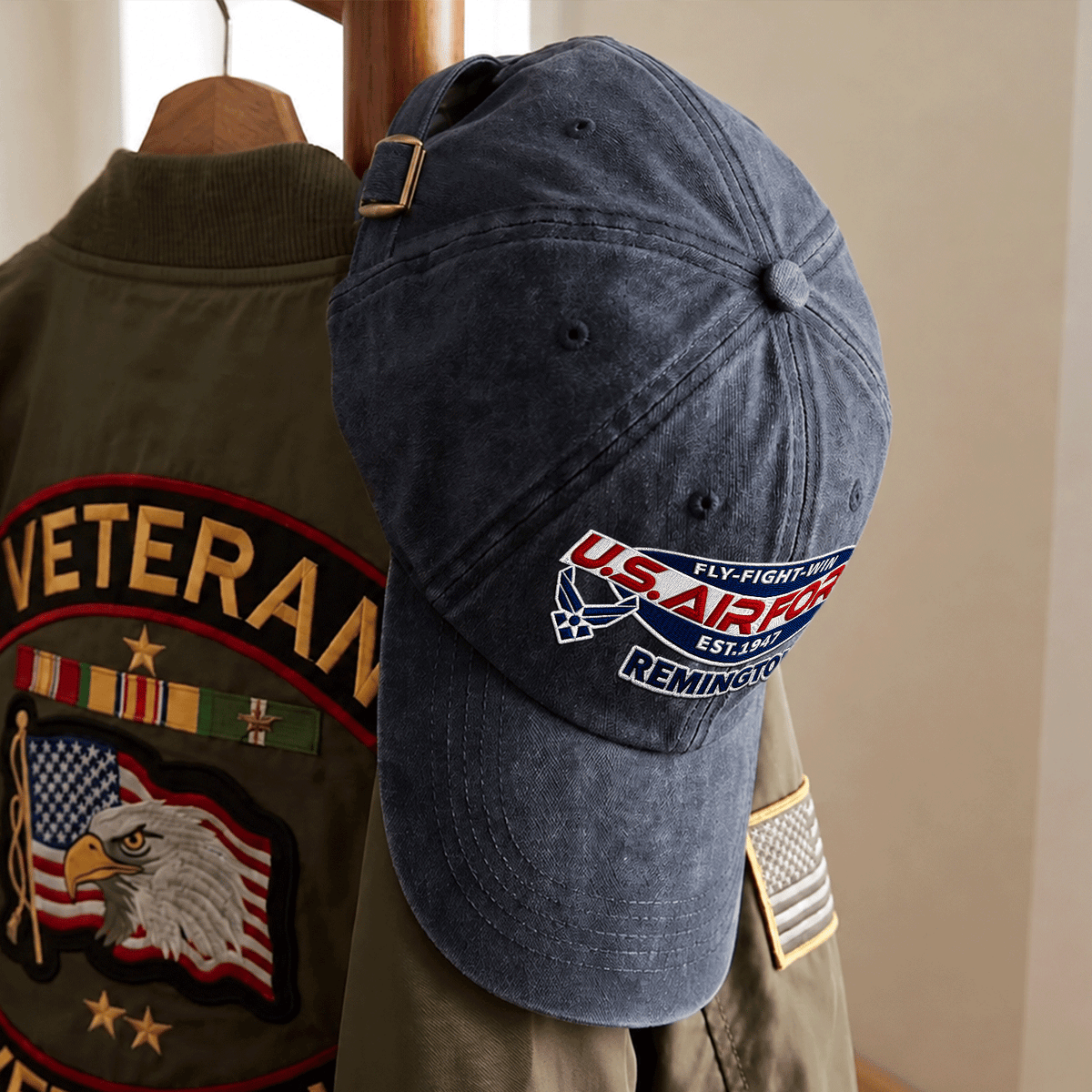 Personalized Air Force Veteran Embroidered Cap Custom Military Rank and Text