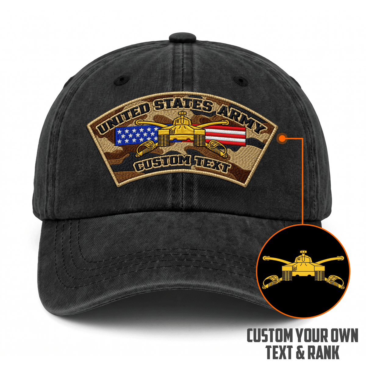 U.S. Army Personalized Washed Hat Custom Military Rank and Text