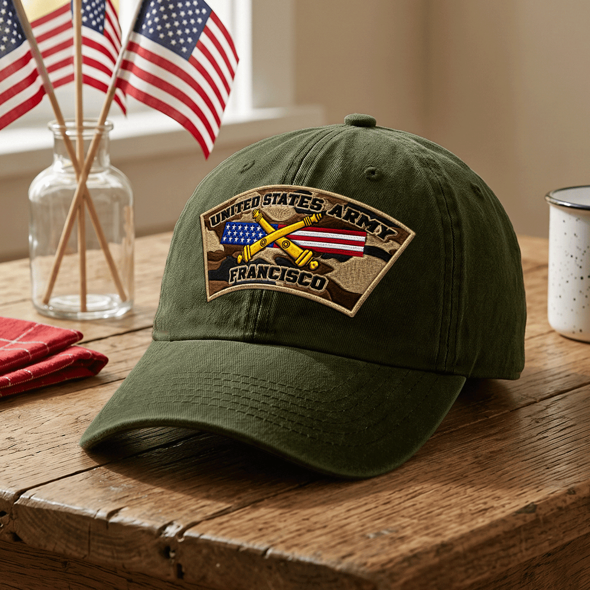 U.S. Army Personalized Washed Hat Custom Military Rank and Text
