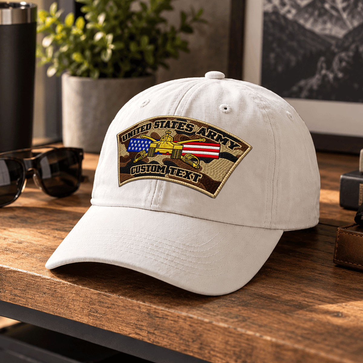 U.S. Army Personalized Washed Hat Custom Military Rank and Text