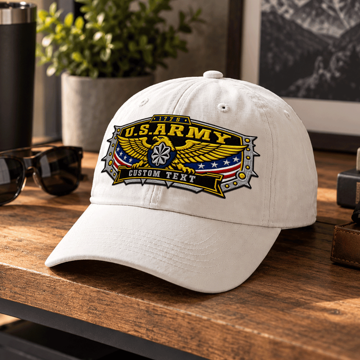 Army Veteran Embroidered Cap Custom Rank and Personalized Text