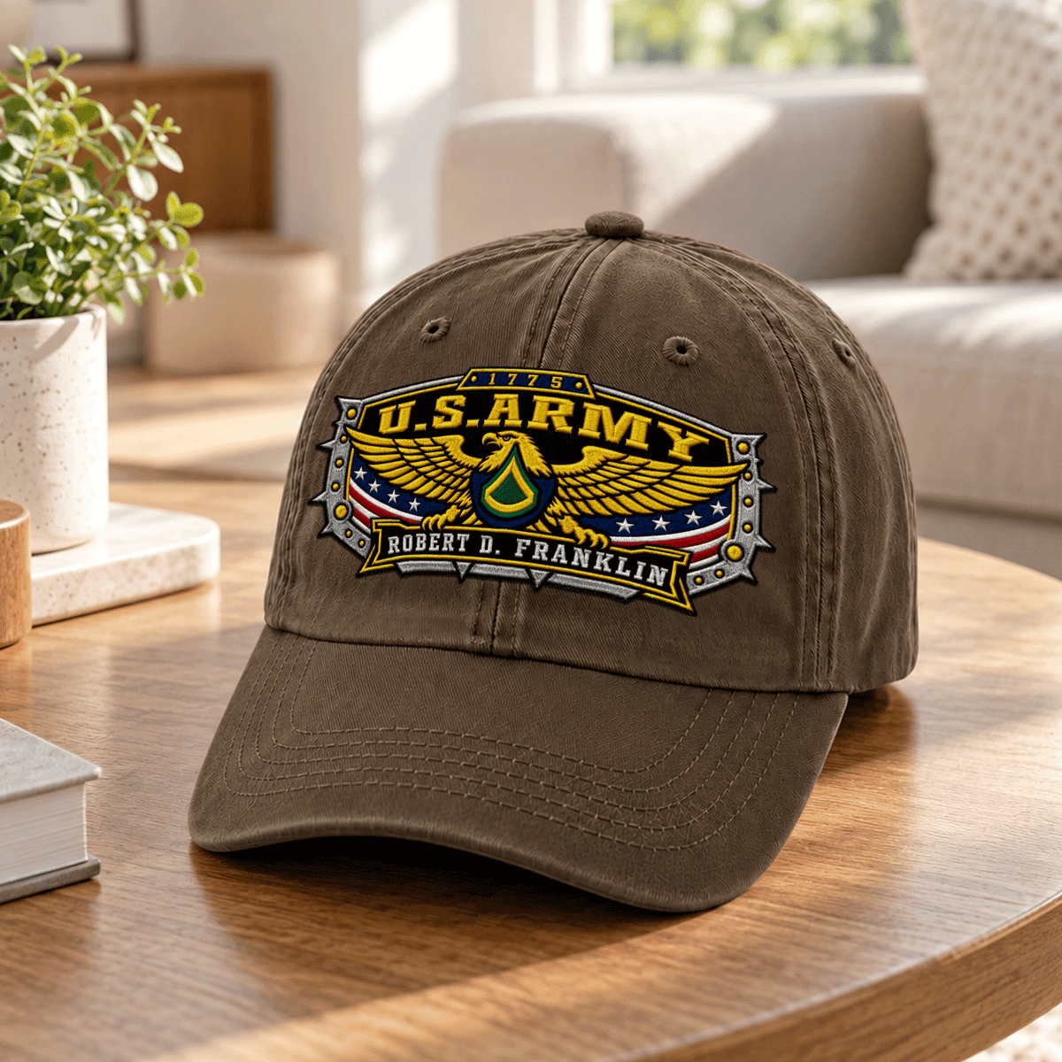 Army Veteran Embroidered Cap Custom Rank and Personalized Text