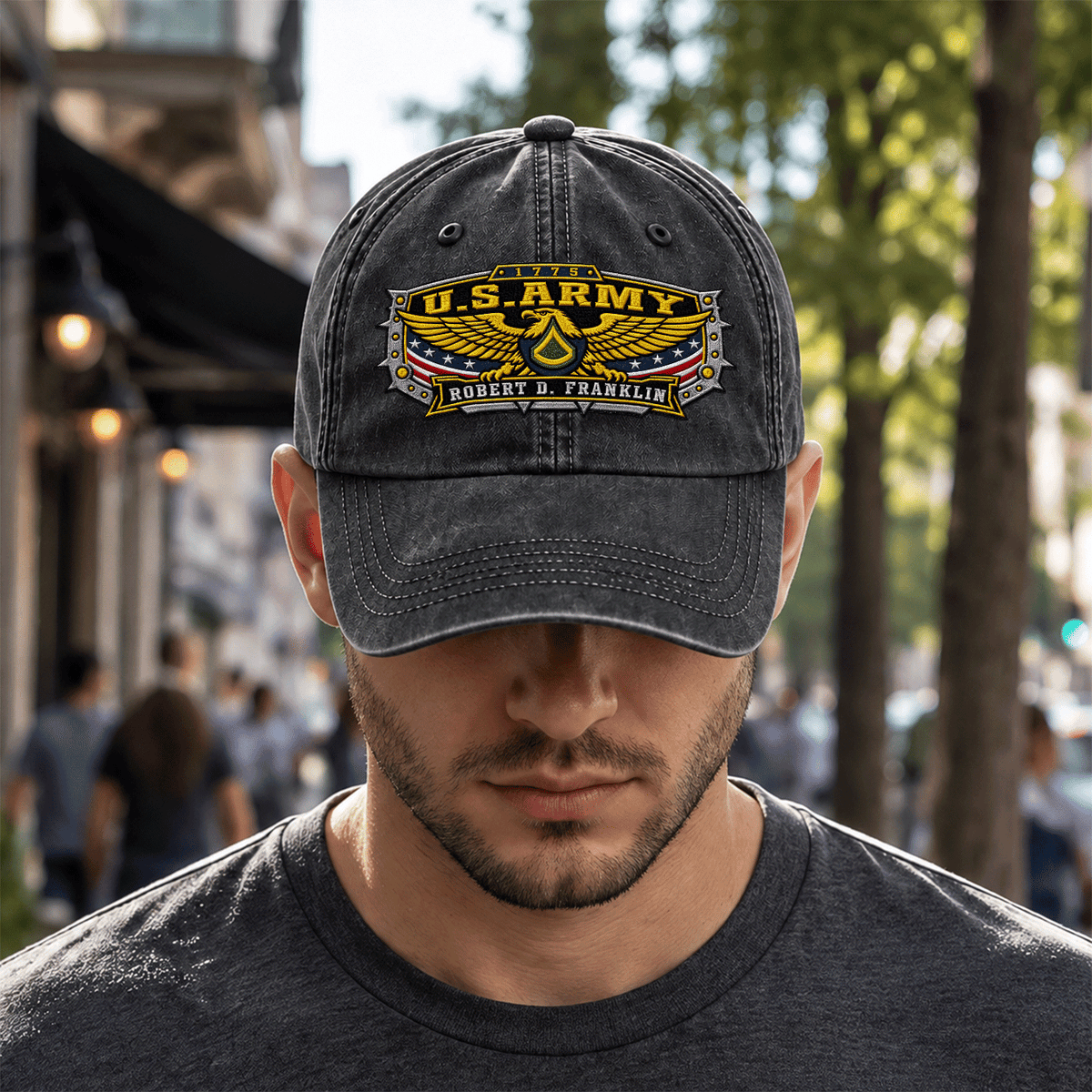 Army Veteran Embroidered Cap Custom Rank and Personalized Text