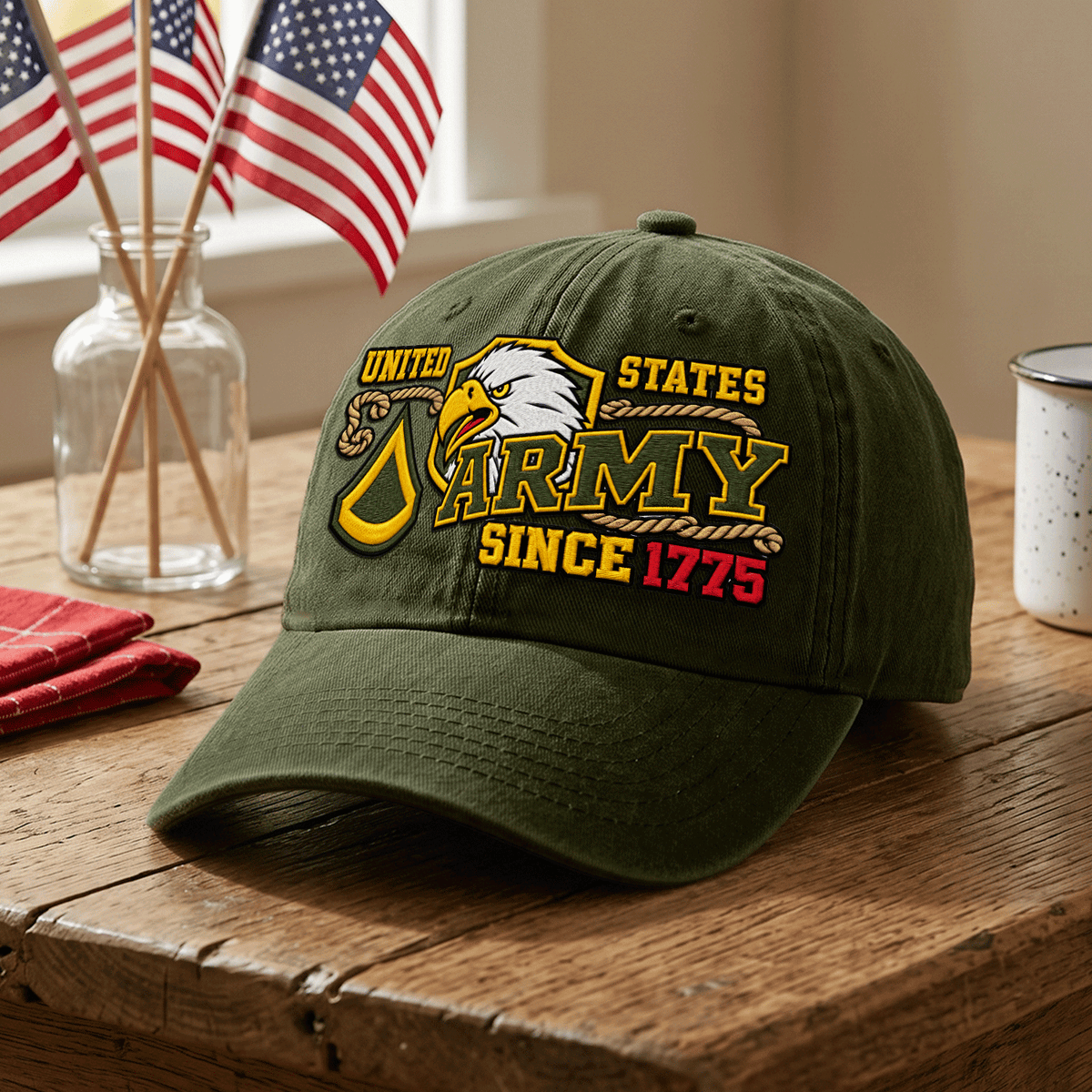 Personalized U.S. Army Washed Cap Custom Rank Text Gift