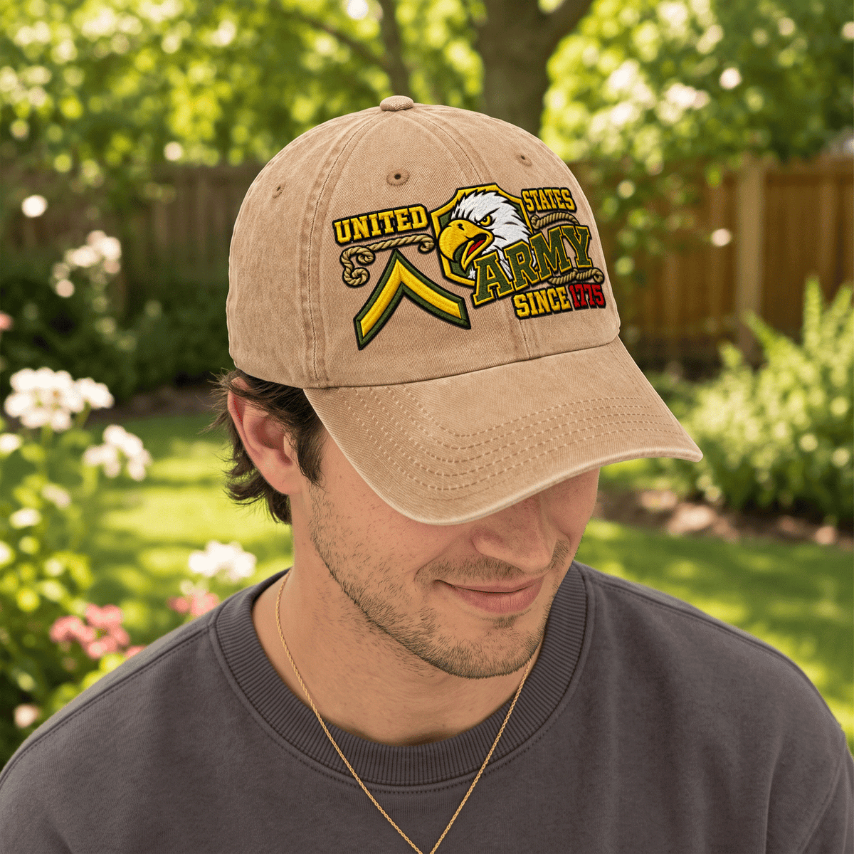 Personalized U.S. Army Washed Cap Custom Rank Text Gift
