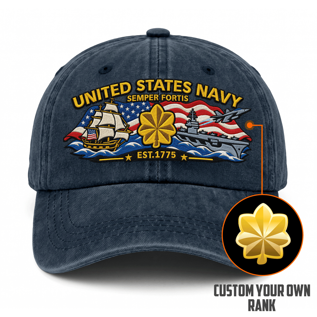 Personalized Navy Veteran Embroidered Cap Custom Military Rank and Text