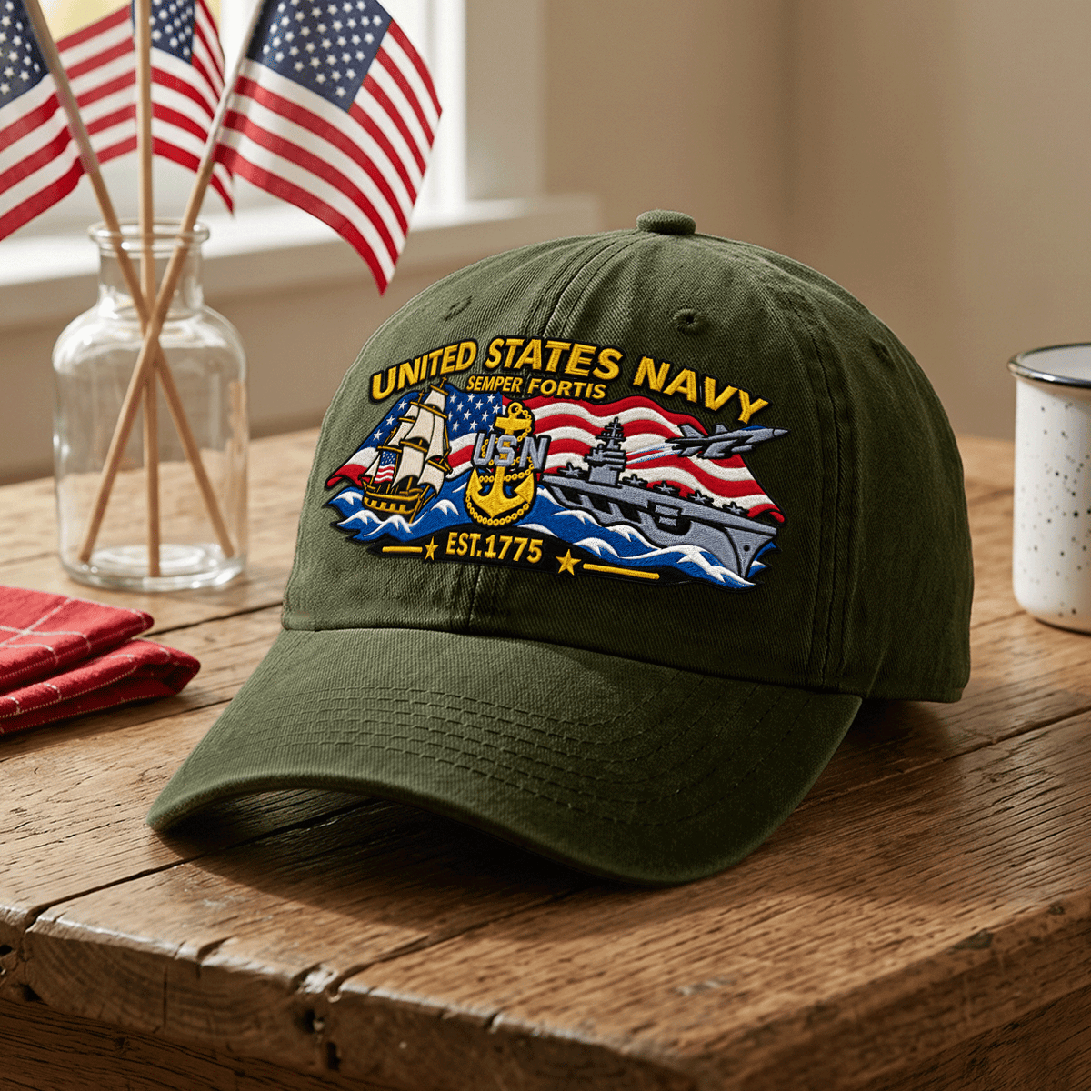 Personalized Navy Veteran Embroidered Cap Custom Military Rank and Text