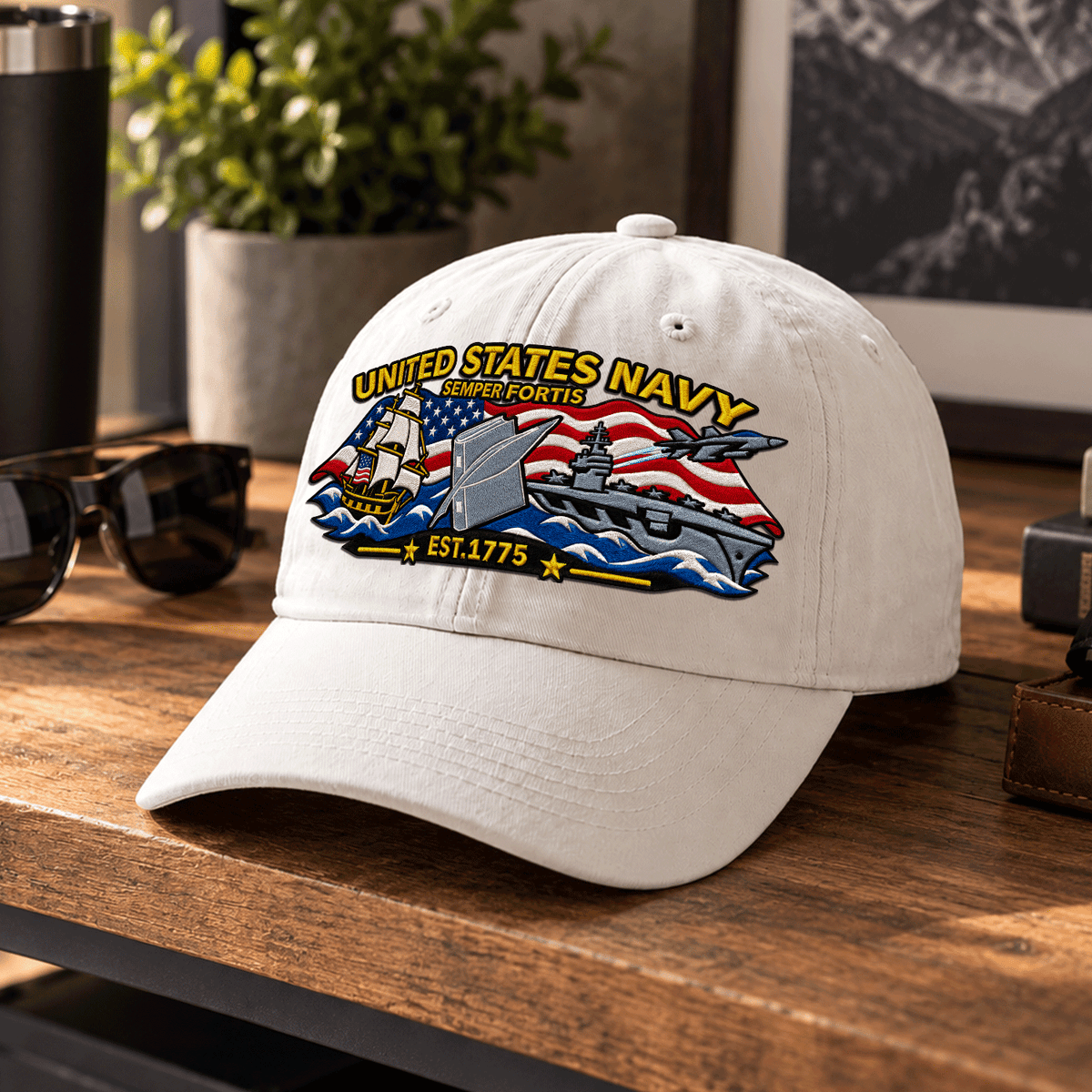 Personalized Navy Veteran Embroidered Cap Custom Military Rank and Text
