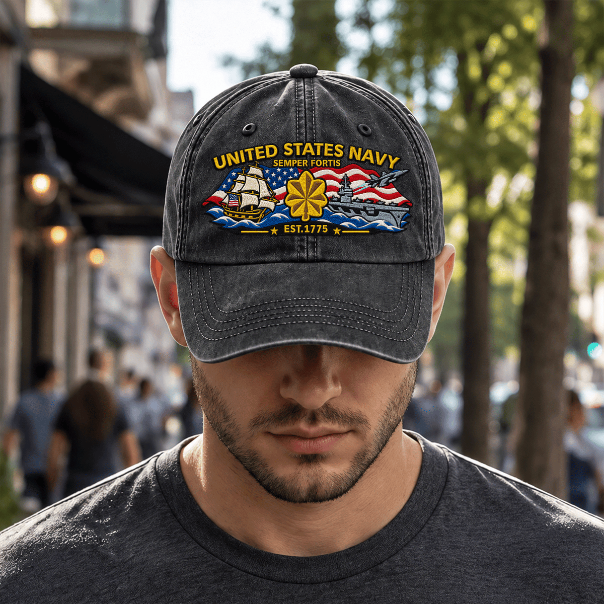Personalized Navy Veteran Embroidered Cap Custom Military Rank and Text