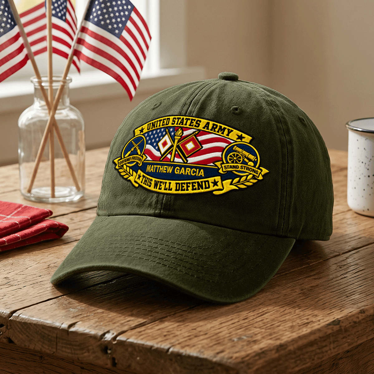Custom Army Embroidered Hat Personalized Veteran Rank and Text