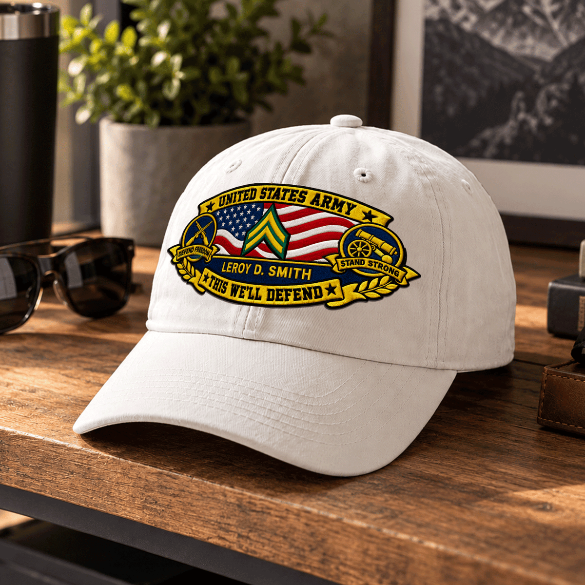 Custom Army Embroidered Hat Personalized Veteran Rank and Text