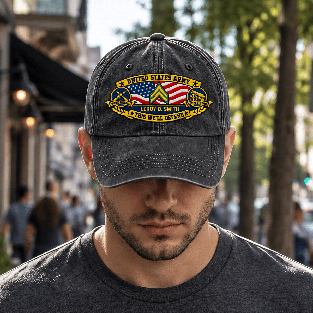 Custom Army Embroidered Hat Personalized Veteran Rank and Text