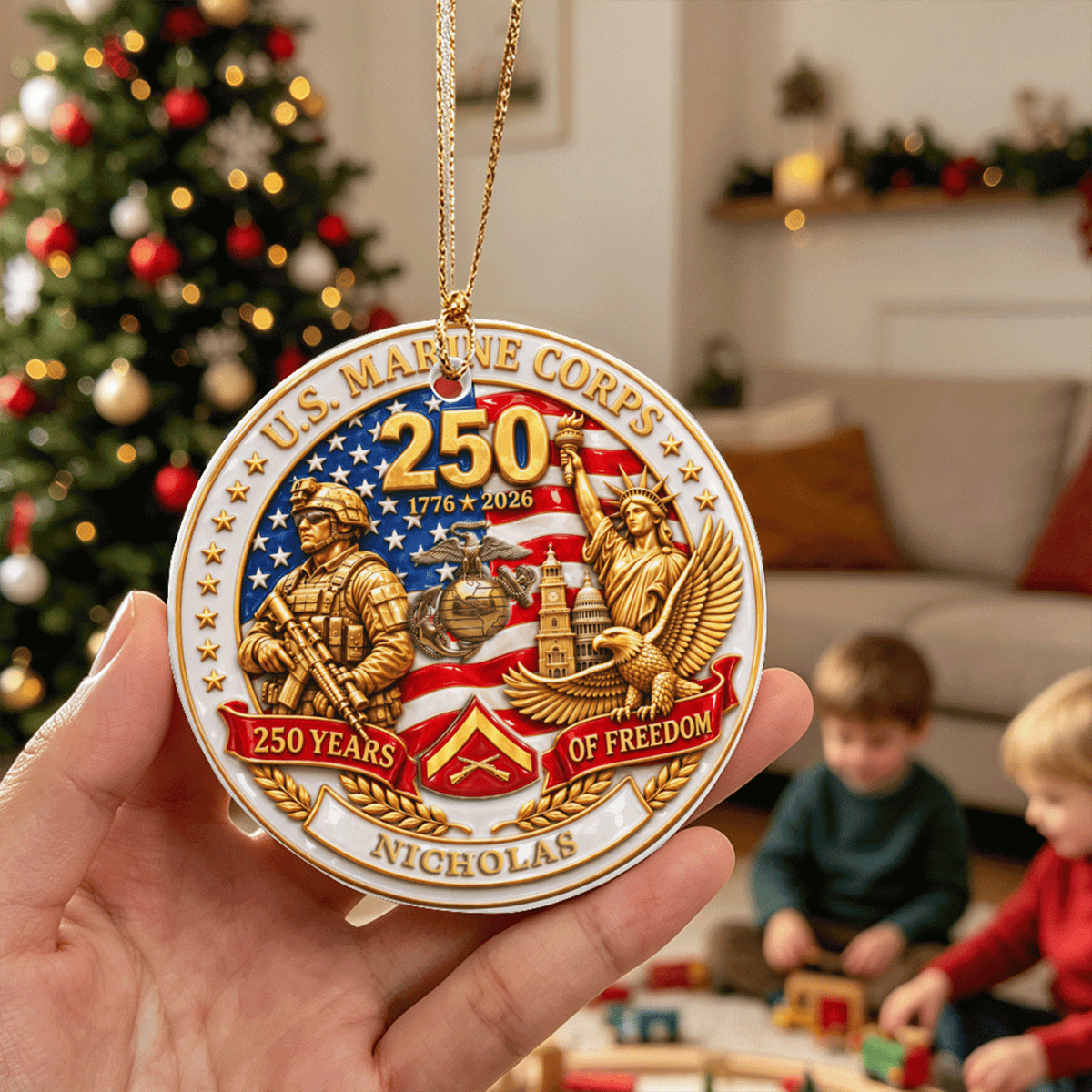 Custom Air Force Veteran Ceramic Ornament Personalized Rank and Text