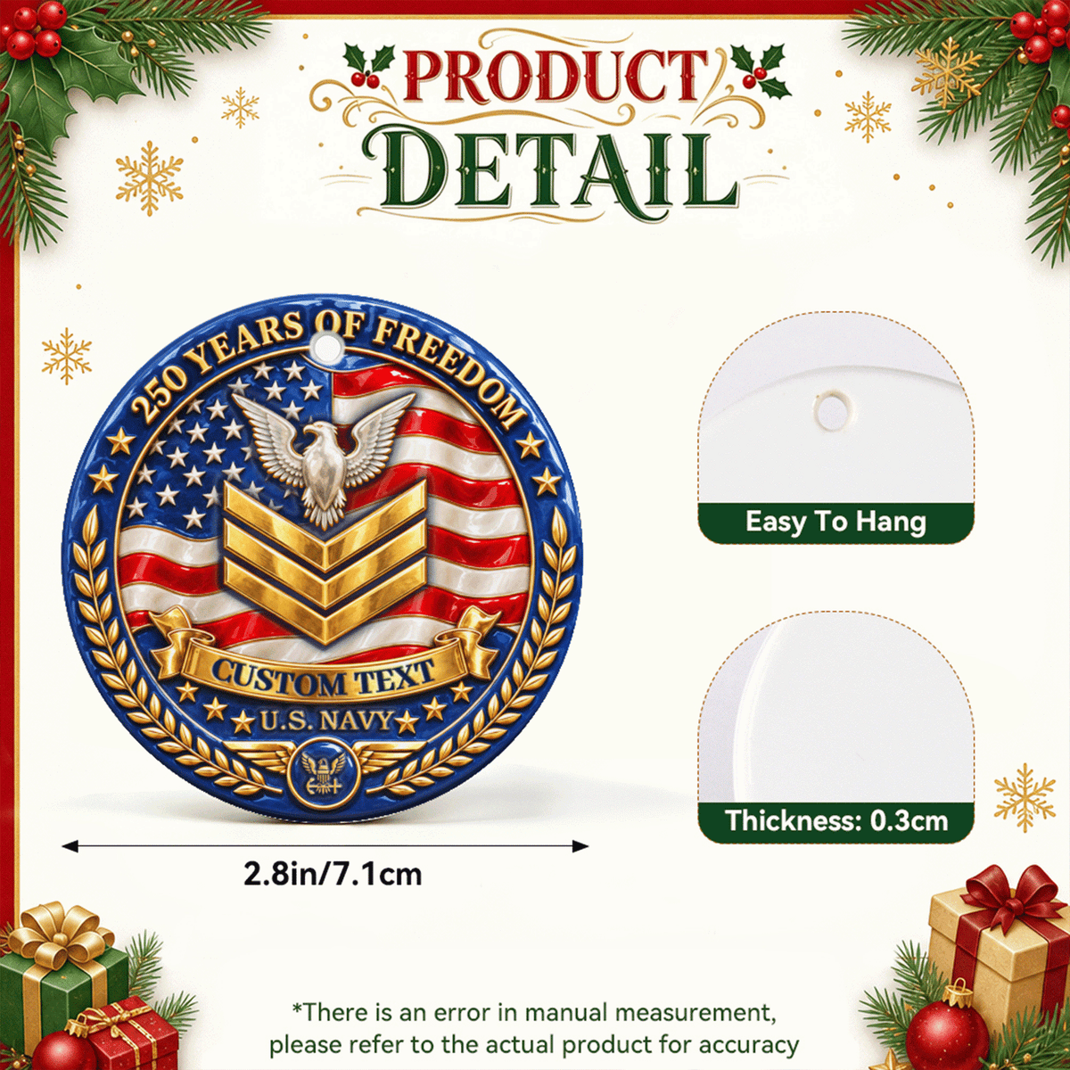 Personalized U.S. Air Force Ornament Custom Rank and Military Text