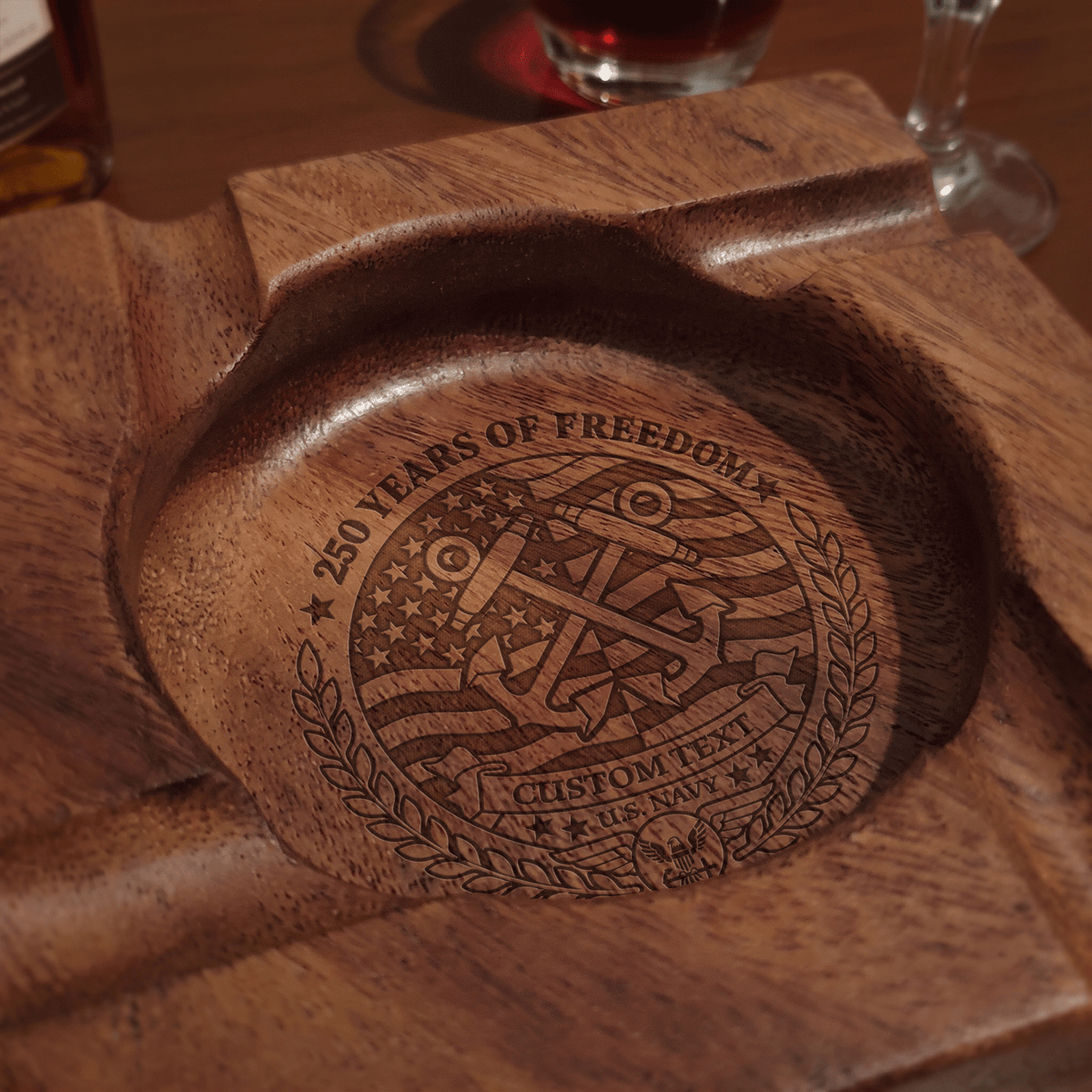 Personalized U.S. Navy Cigar Ashtray Custom Rank and Text Gift