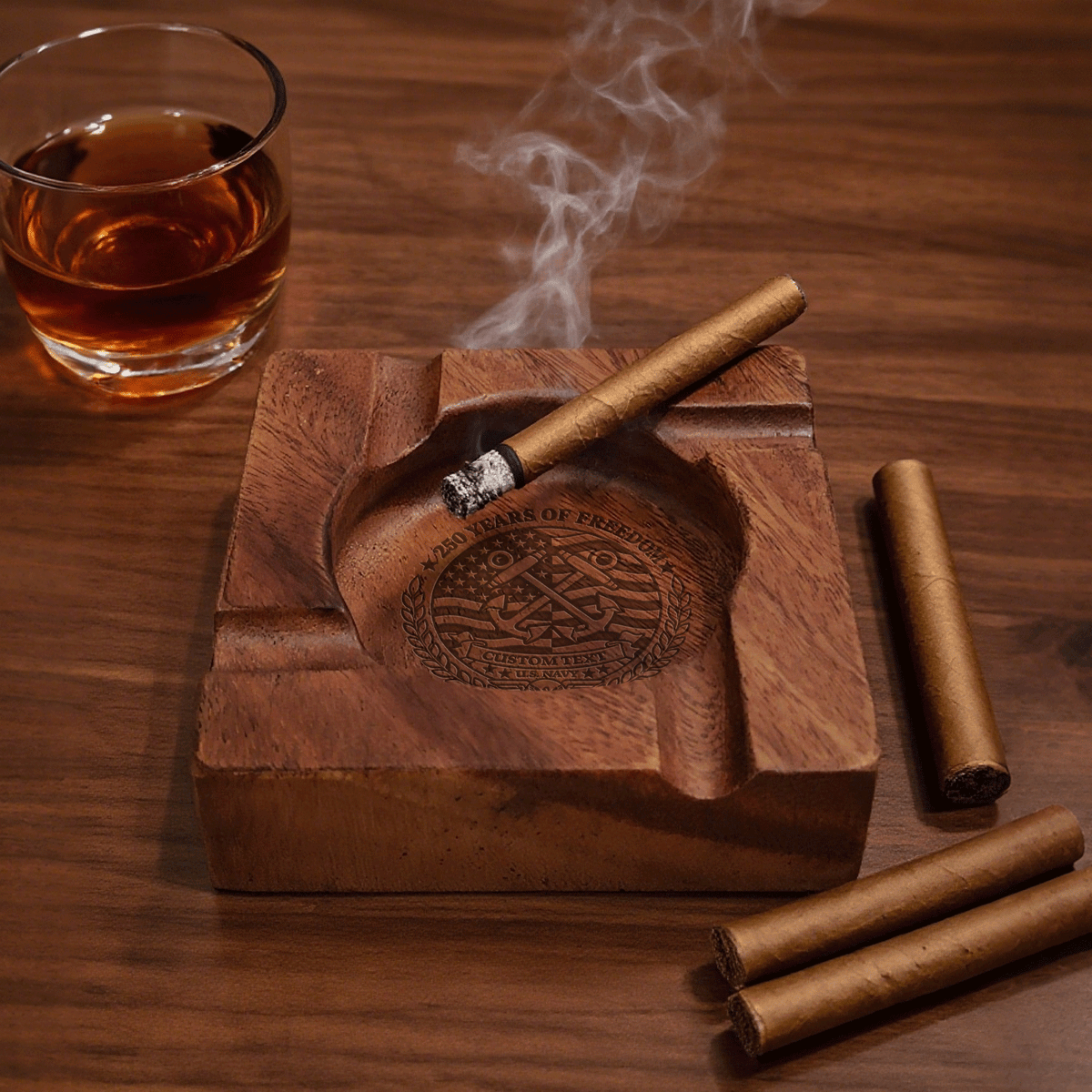 Personalized U.S. Navy Cigar Ashtray Custom Rank and Text Gift