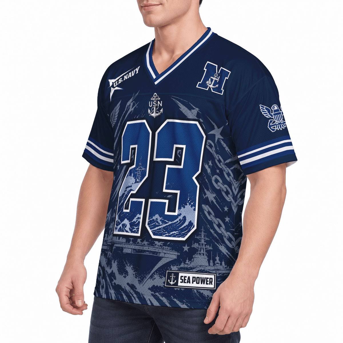 Custom Navy Sports Jersey Personalized Rank Text and Jersey Number