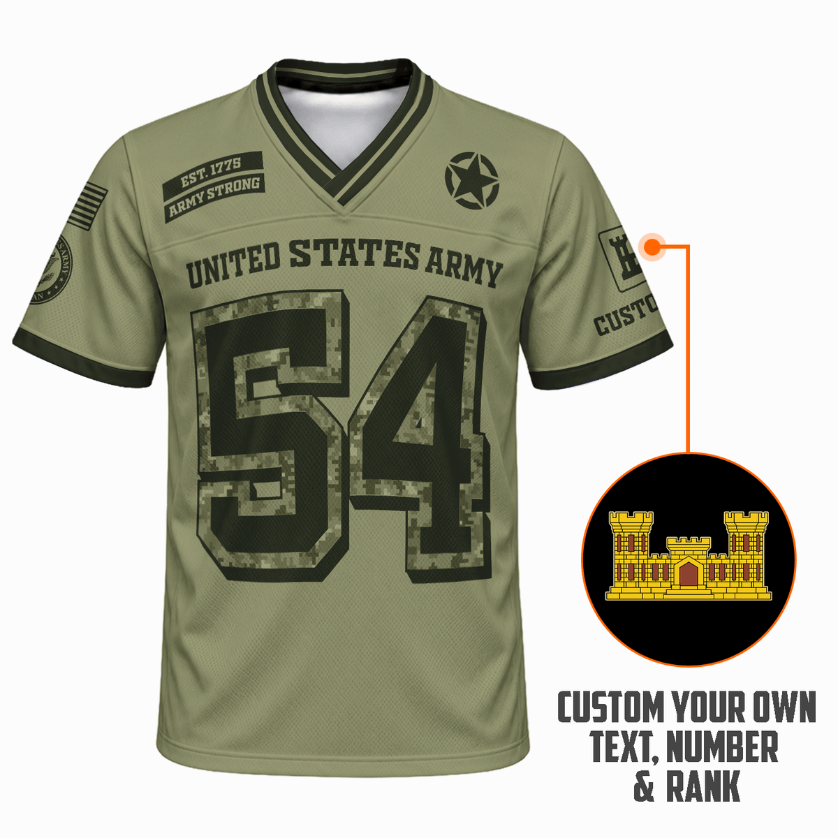 U.S. Army Military Jersey Custom Rank Name and Jersey Number Personalized Veteran Gift