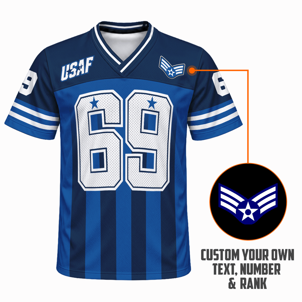 Custom U.S. Air Force Jersey Personalized Rank Name Text and Number