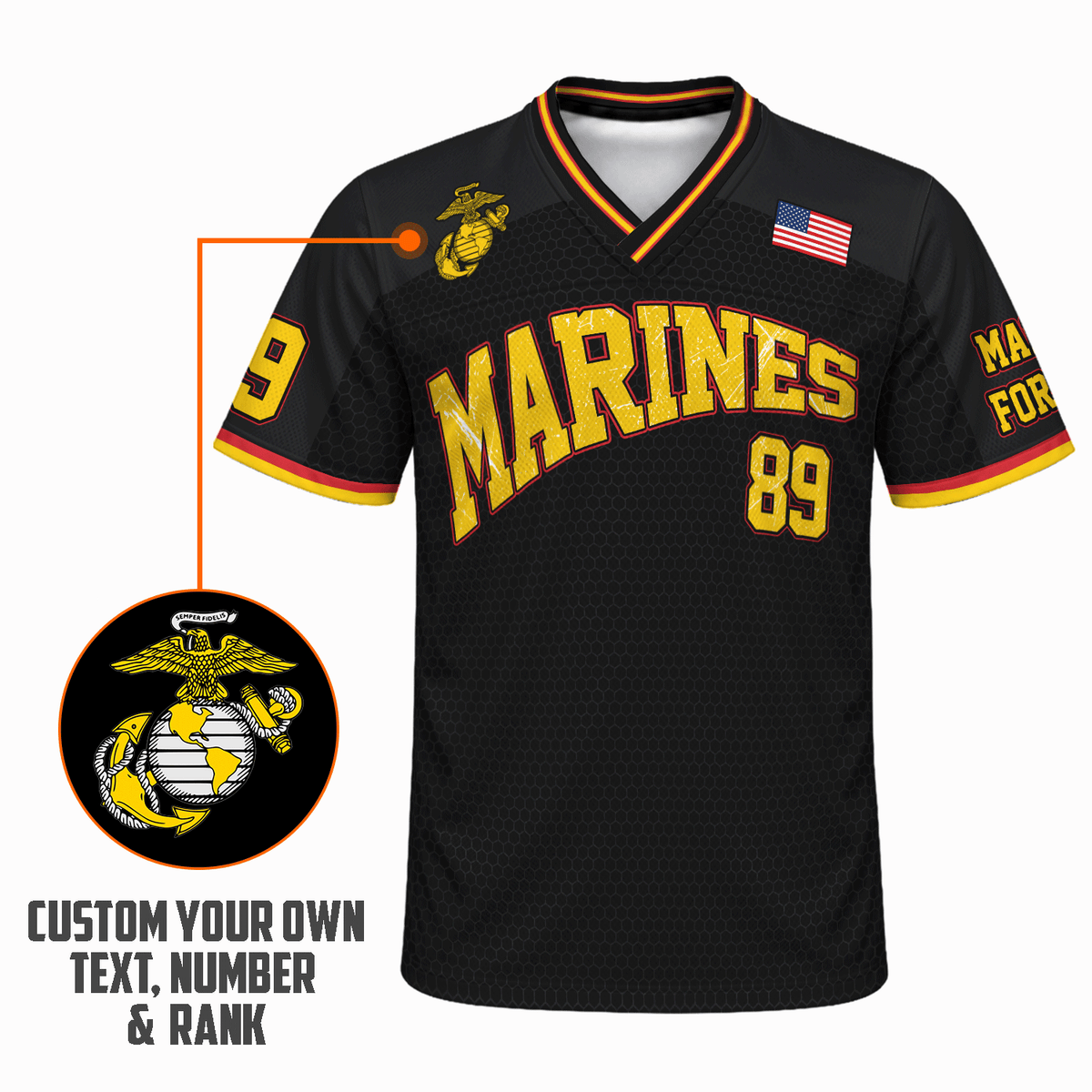 Personalized USMC Sports Jersey Custom Rank Text and Jersey Number