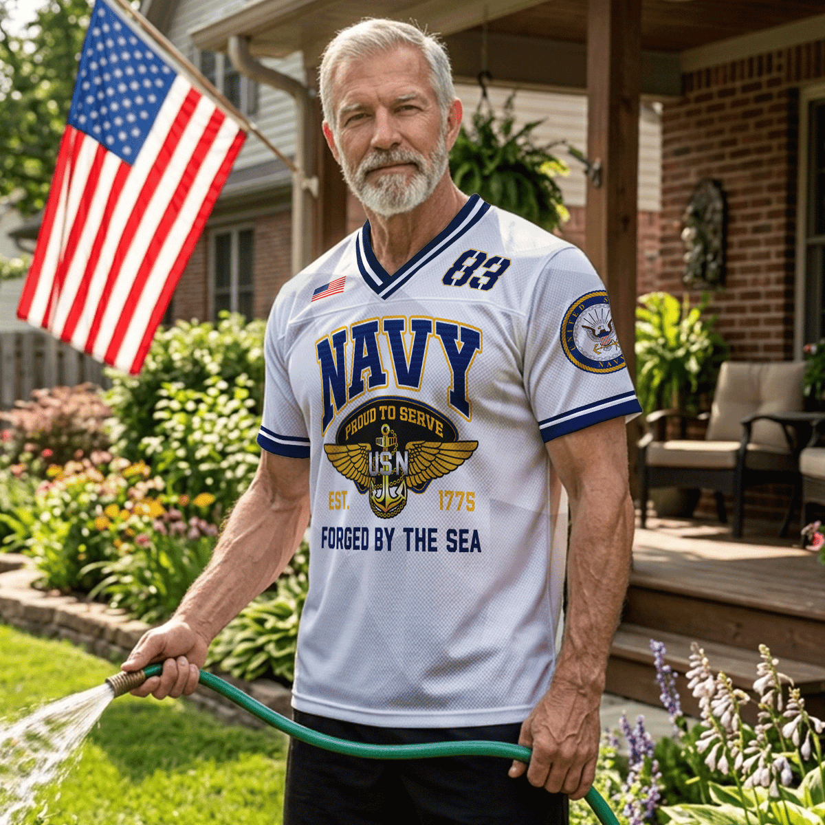 Custom Navy Veteran Sports Jersey Personalized Rank Number and Text