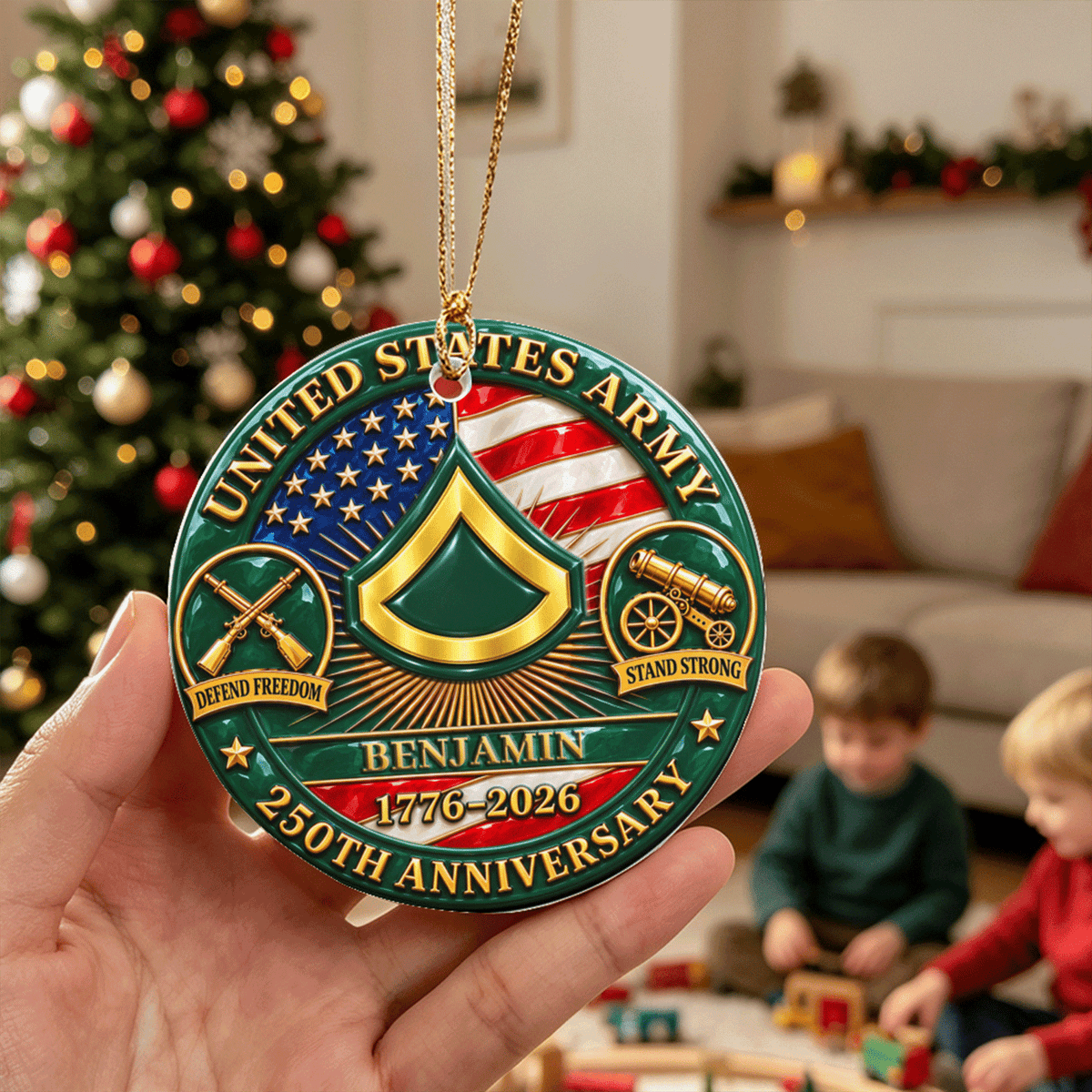 Custom Navy Veteran Ceramic Ornament Personalized Rank and Text