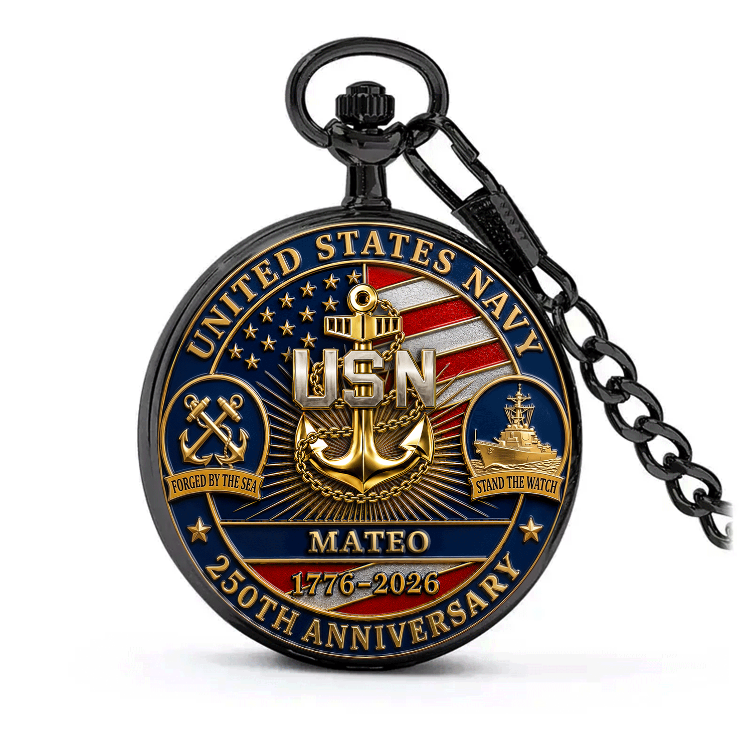 Personalized US Navy Pocket Watch 250 Years of Service Gift