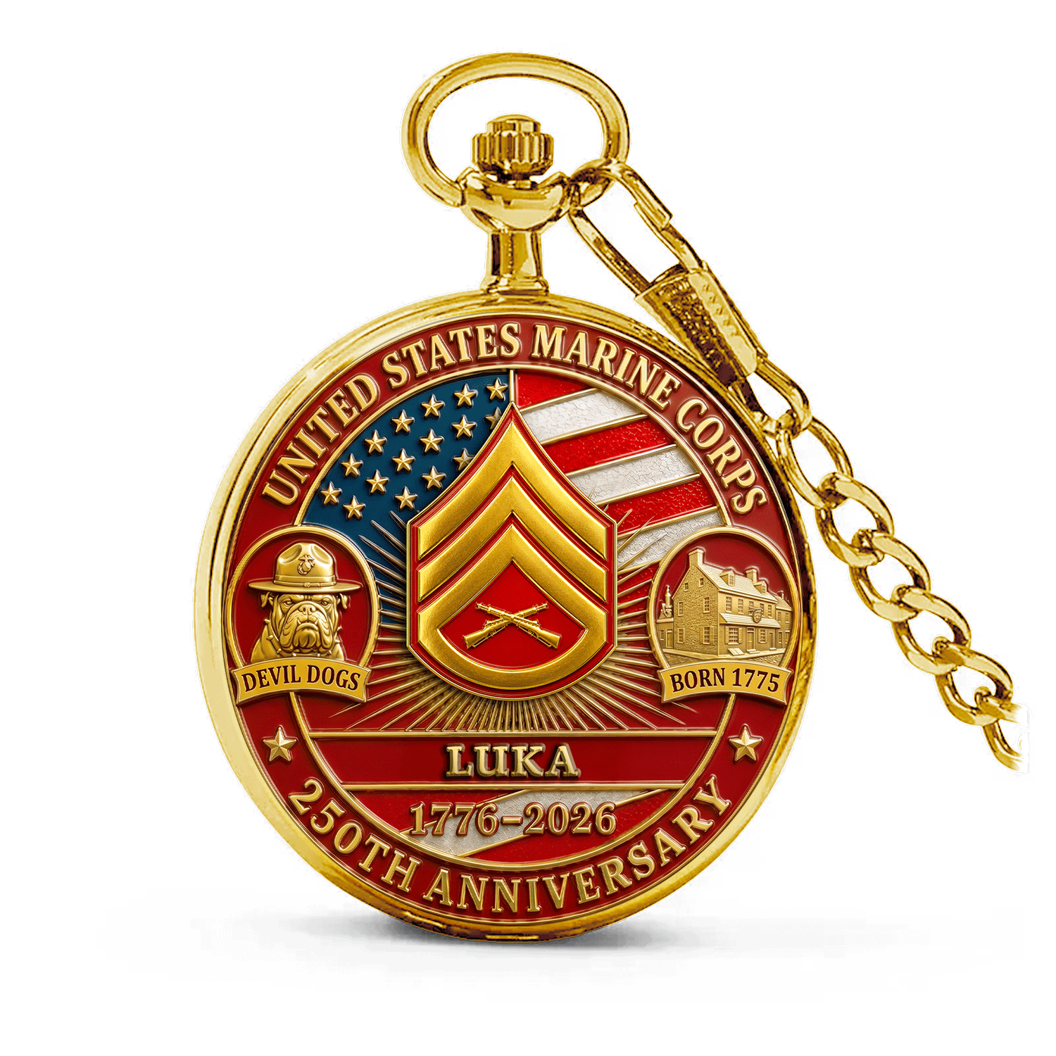 Personalized Marine Pocket Watch Veteran Retirement Gift