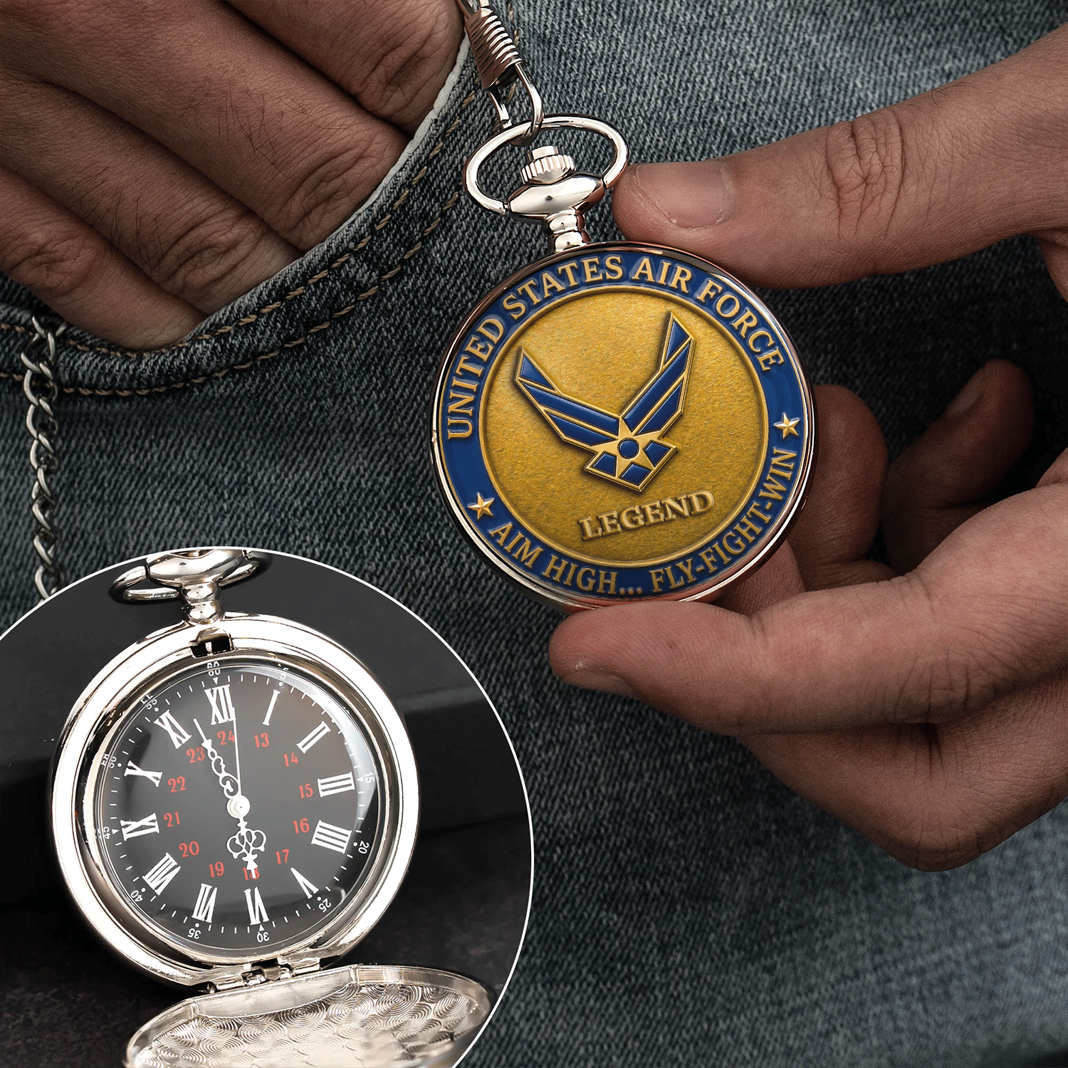 US Air Force Rank Name Pocket Watch Personalized Gift