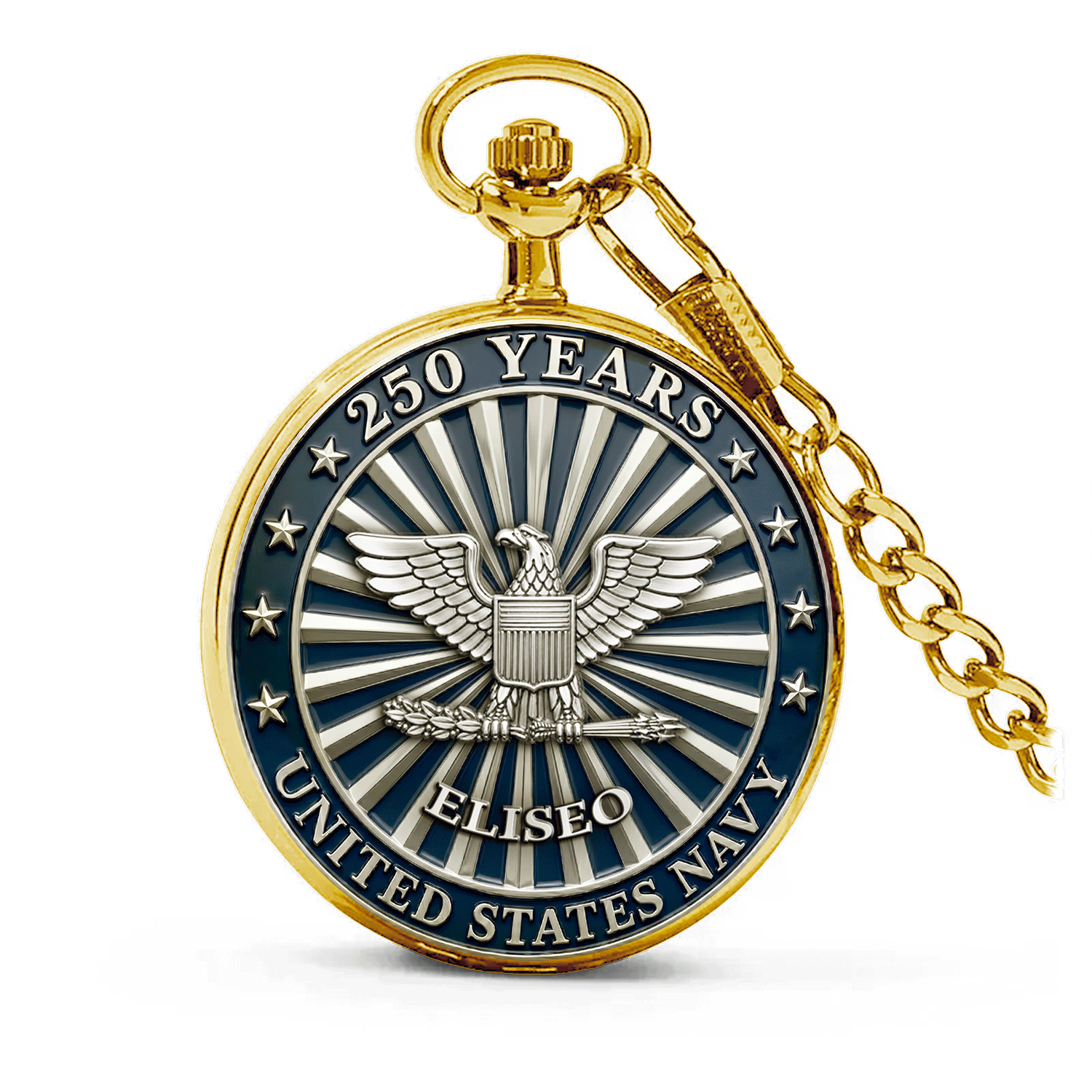 US Navy Veteran Gift Pocket Watch Custom Rank and Name