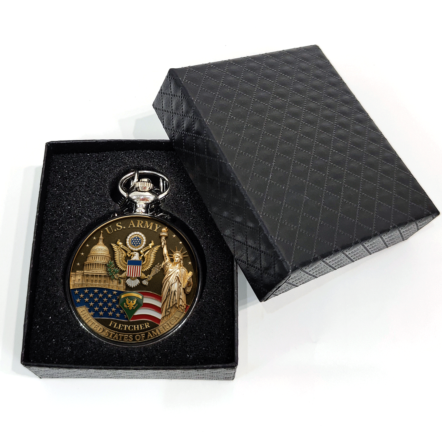 Personalized Army Rank Pocket Watch Patriotic Veteran Gift