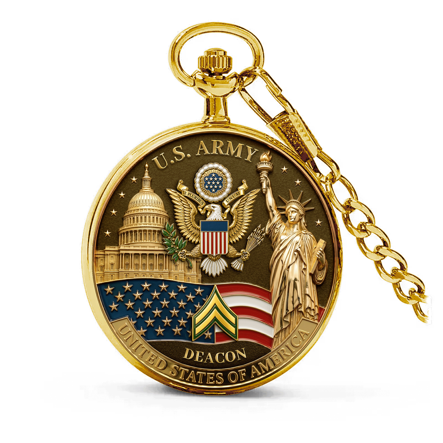 Personalized Army Rank Pocket Watch Patriotic Veteran Gift
