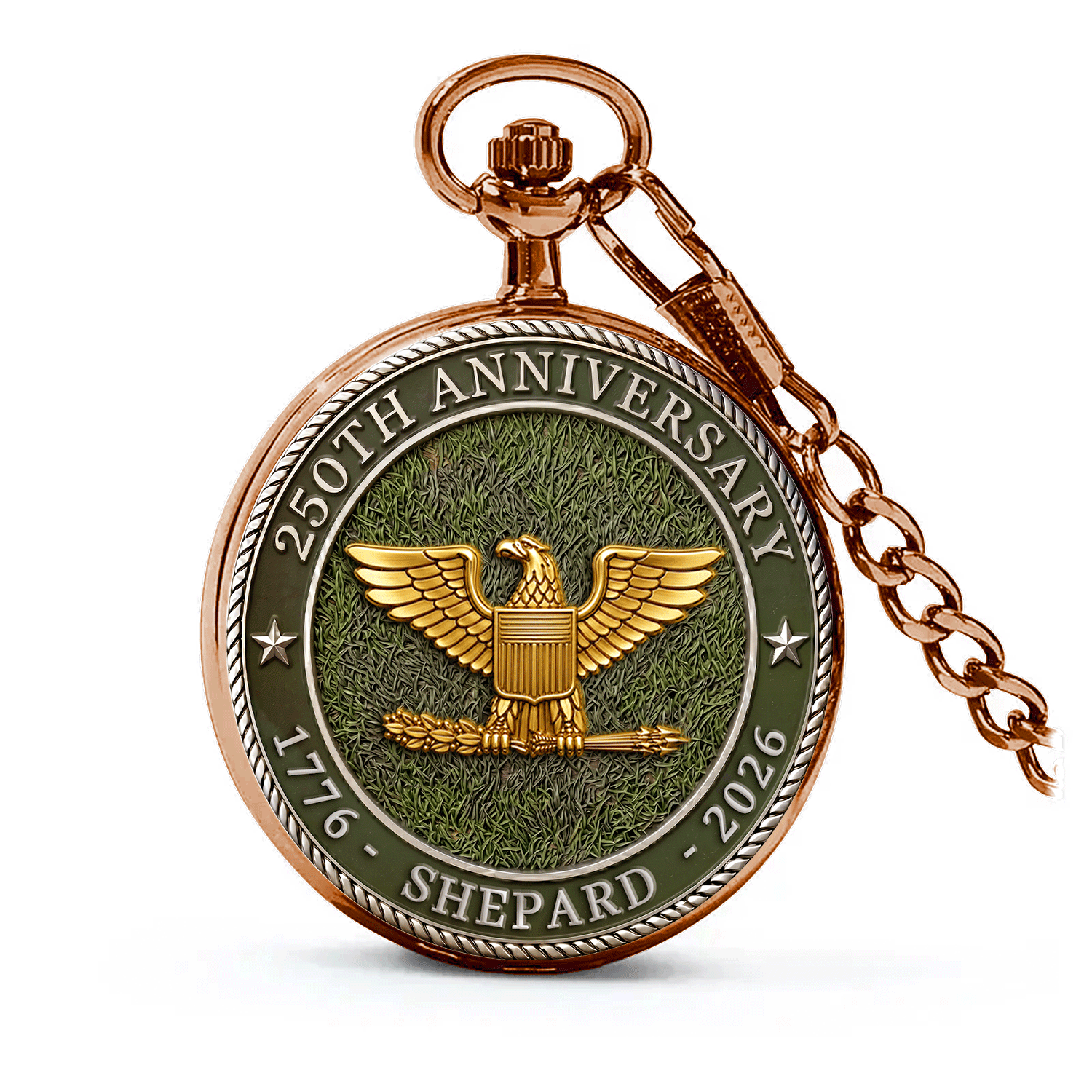 Army Custom Name Pocket Watch USA 250 Years Independence