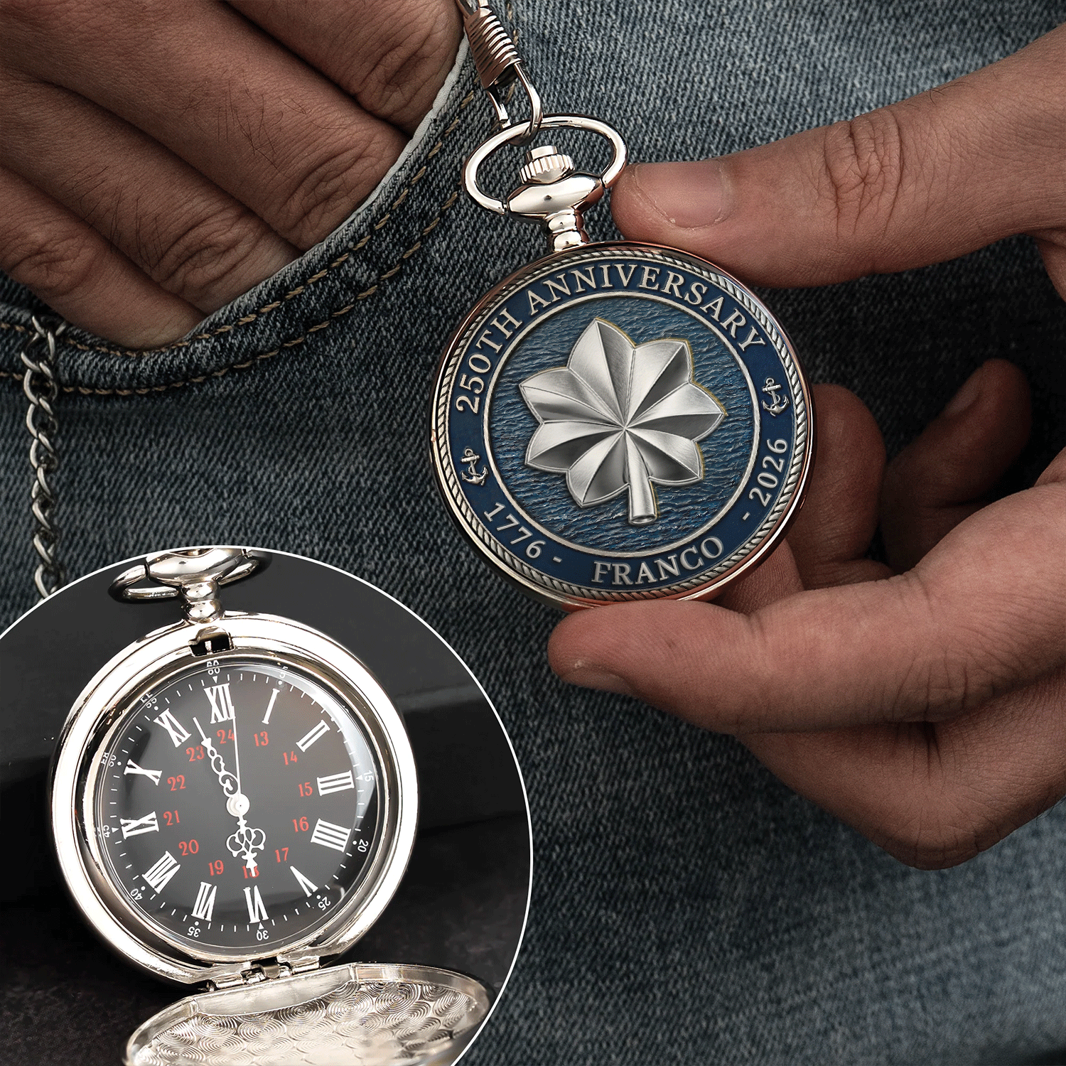 Custom US Navy Pocket Watch Veteran Retirement Keepsake
