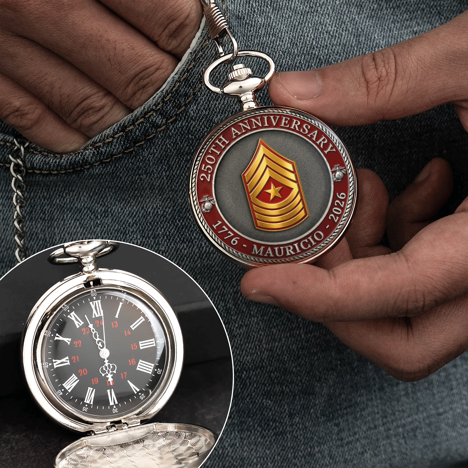 Personalized Marine Rank Pocket Watch 250 Years Gift