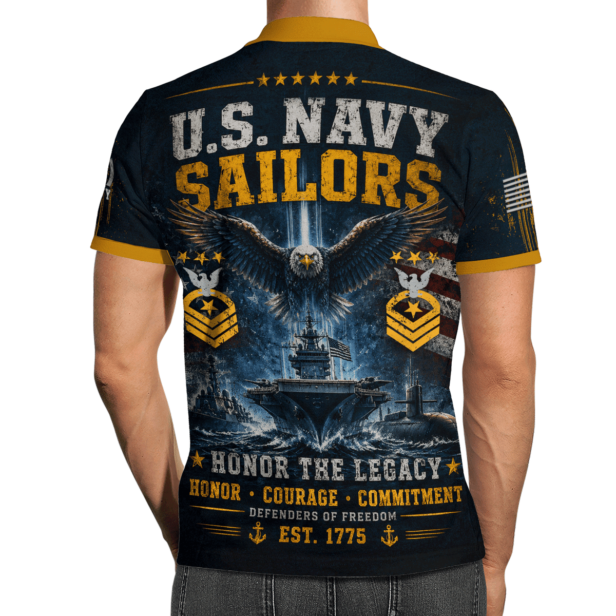 Custom US Navy Name Rank 3D Polo Shirt for Veterans