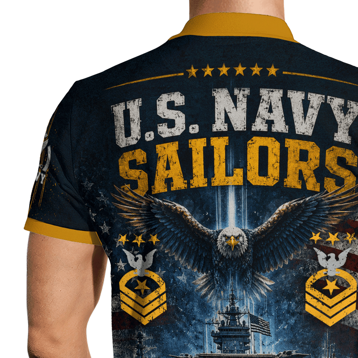 Custom US Navy Name Rank 3D Polo Shirt for Veterans