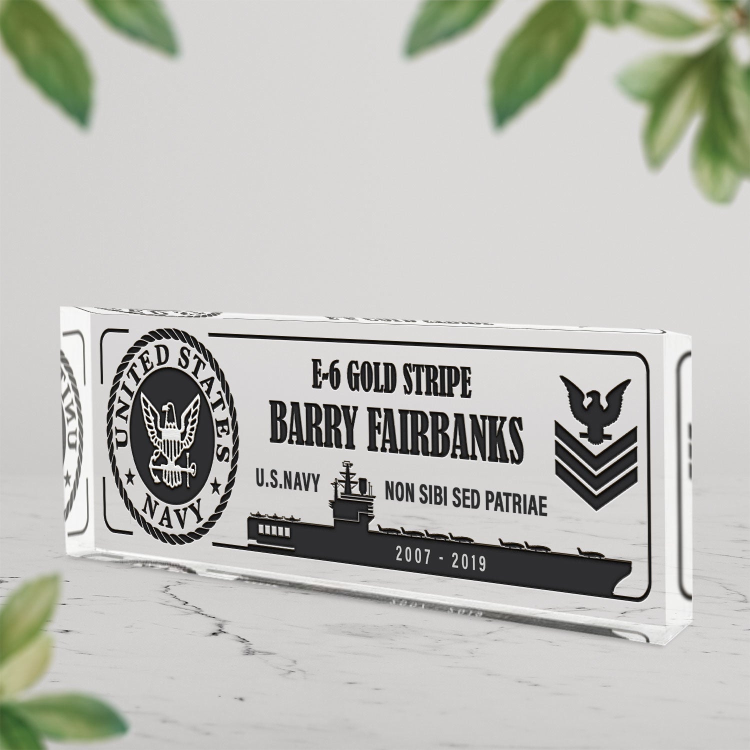 Custom Name, Rank & Year Acrylic Plaque - US Navy Gifts