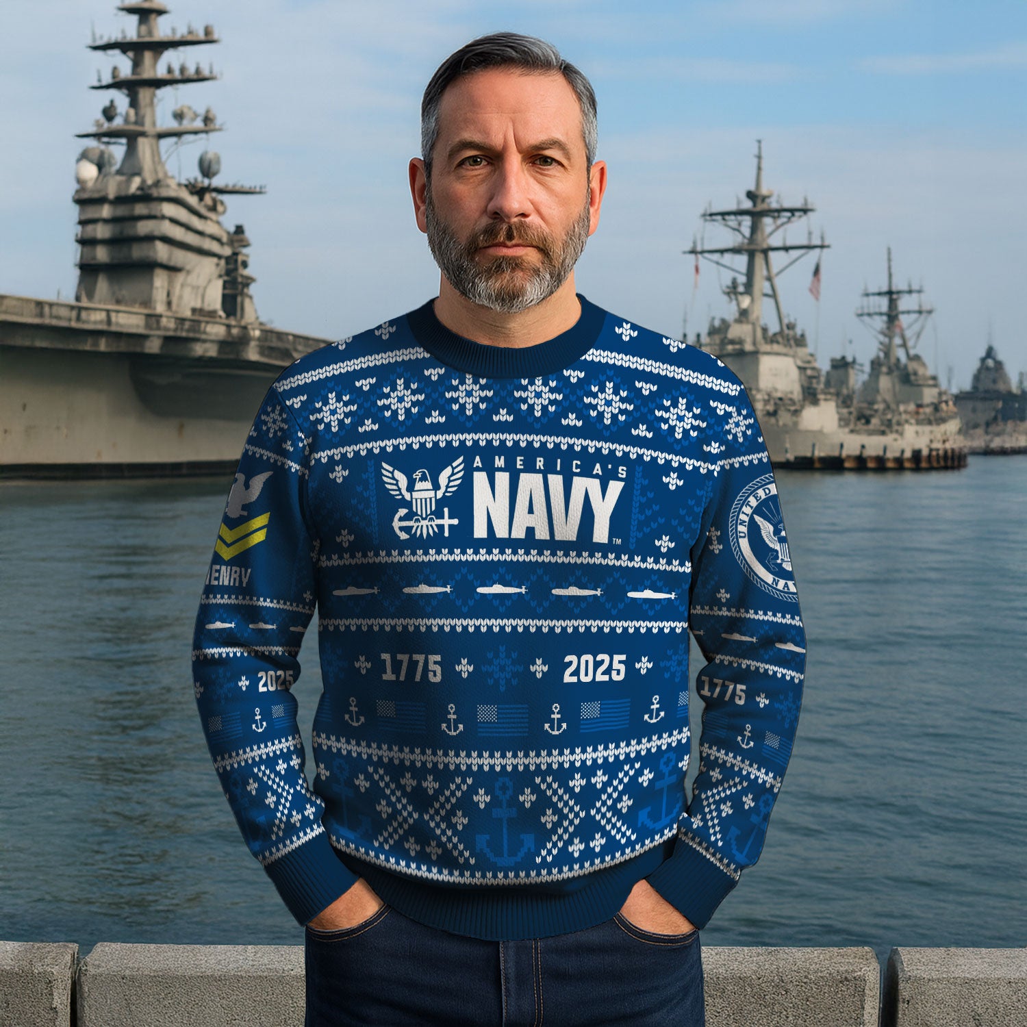 Custom Ranks And Text US Navy Ugly Christmas Sweater for Women Men KAUST01