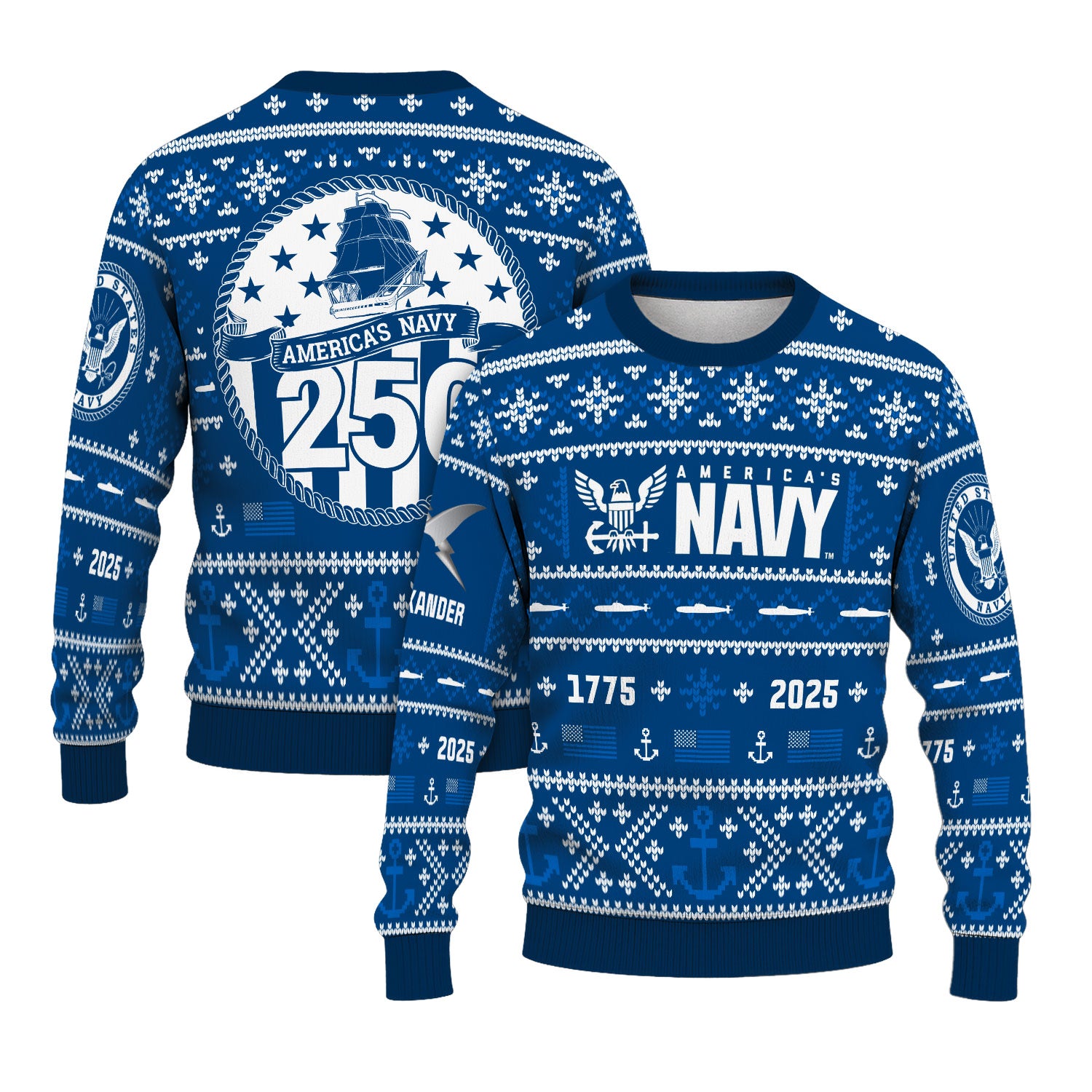 Custom Ranks And Text US Navy Ugly Christmas Sweater for Women Men KAUST01