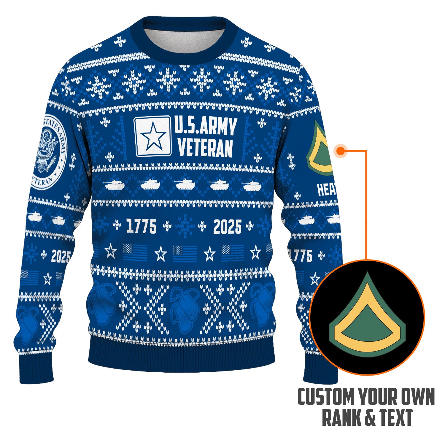 Custom Ranks And Text US Army Ugly Christmas Sweater for Women Men KAUST01