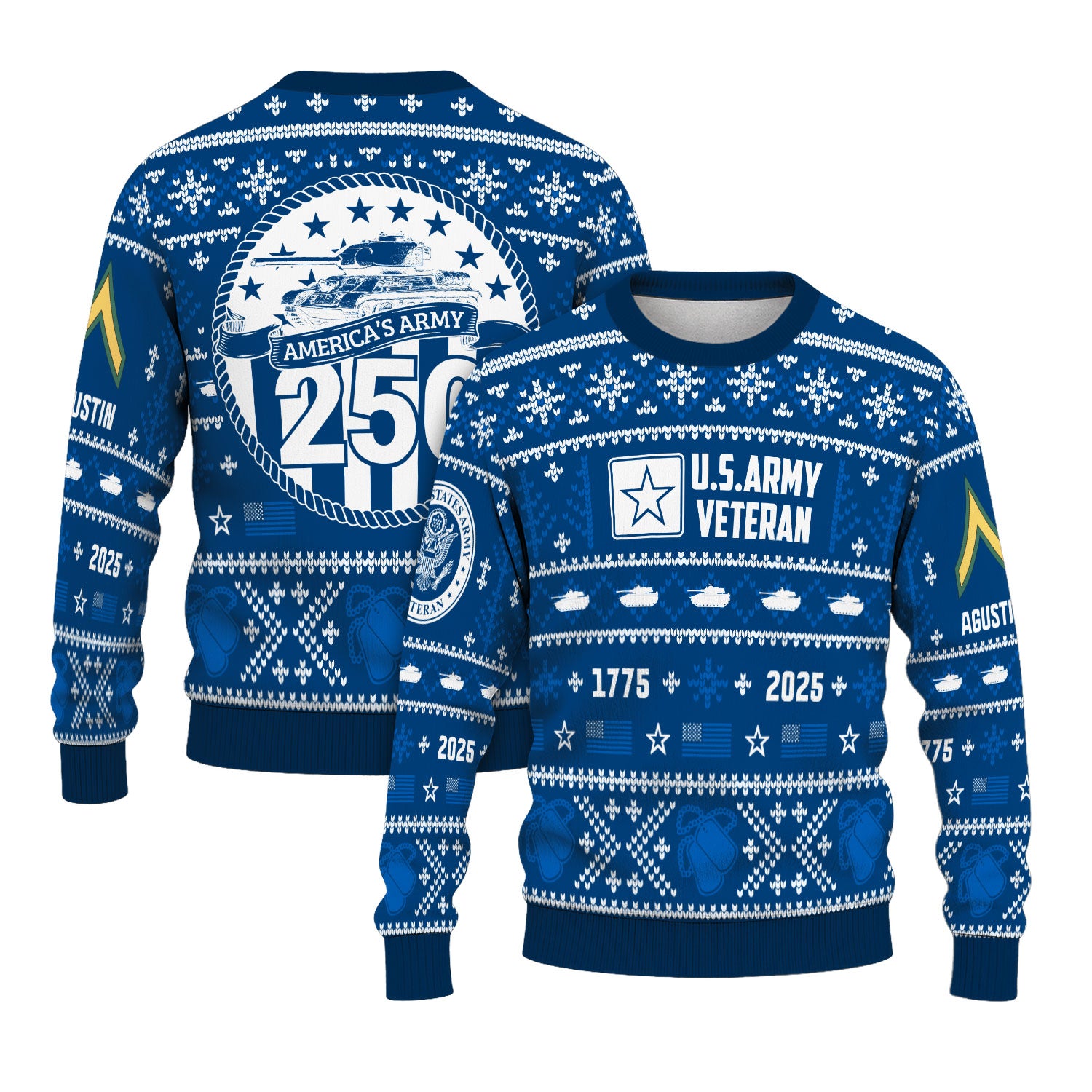 Custom Ranks And Text US Army Ugly Christmas Sweater for Women Men KAUST01