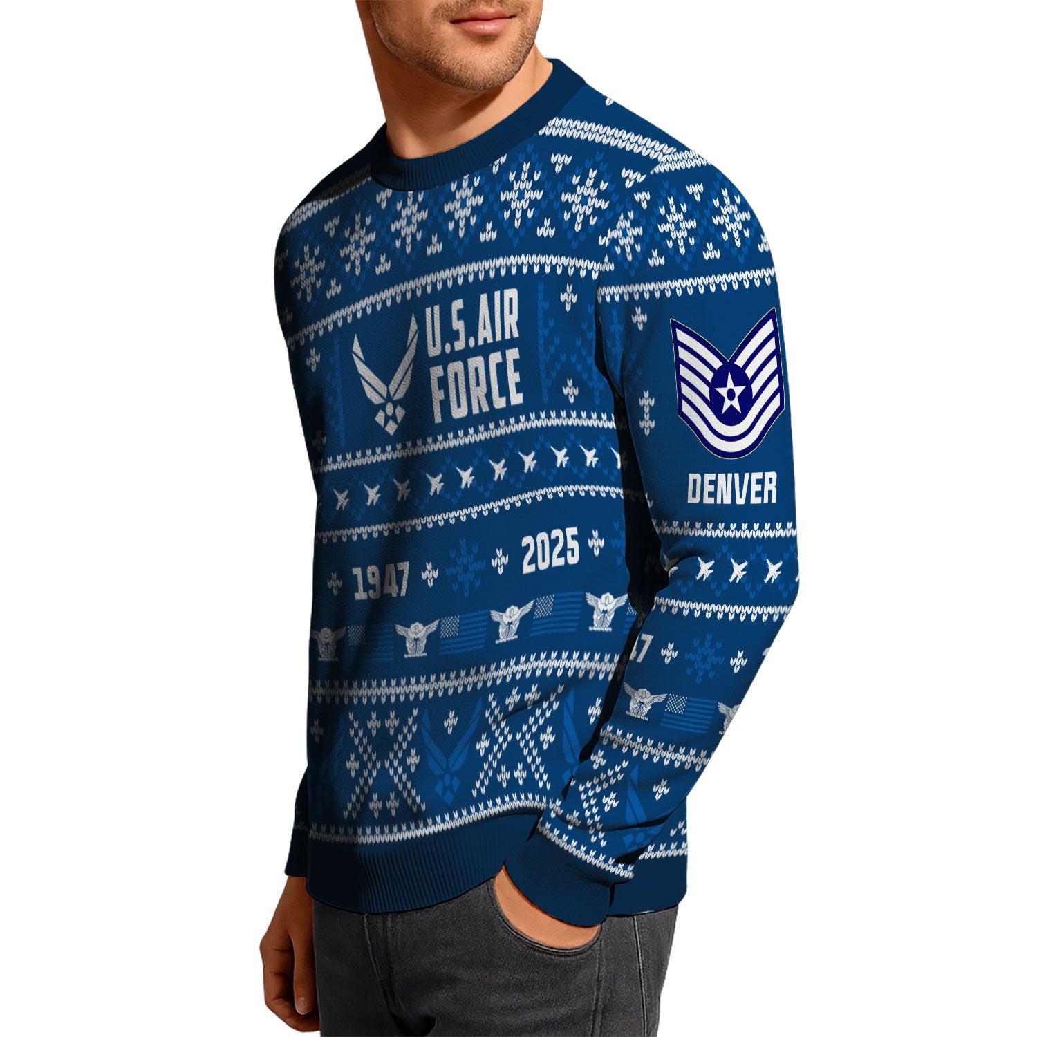 Custom Ranks And Text US Air Force Ugly Christmas Sweater for Women Men KAUST01