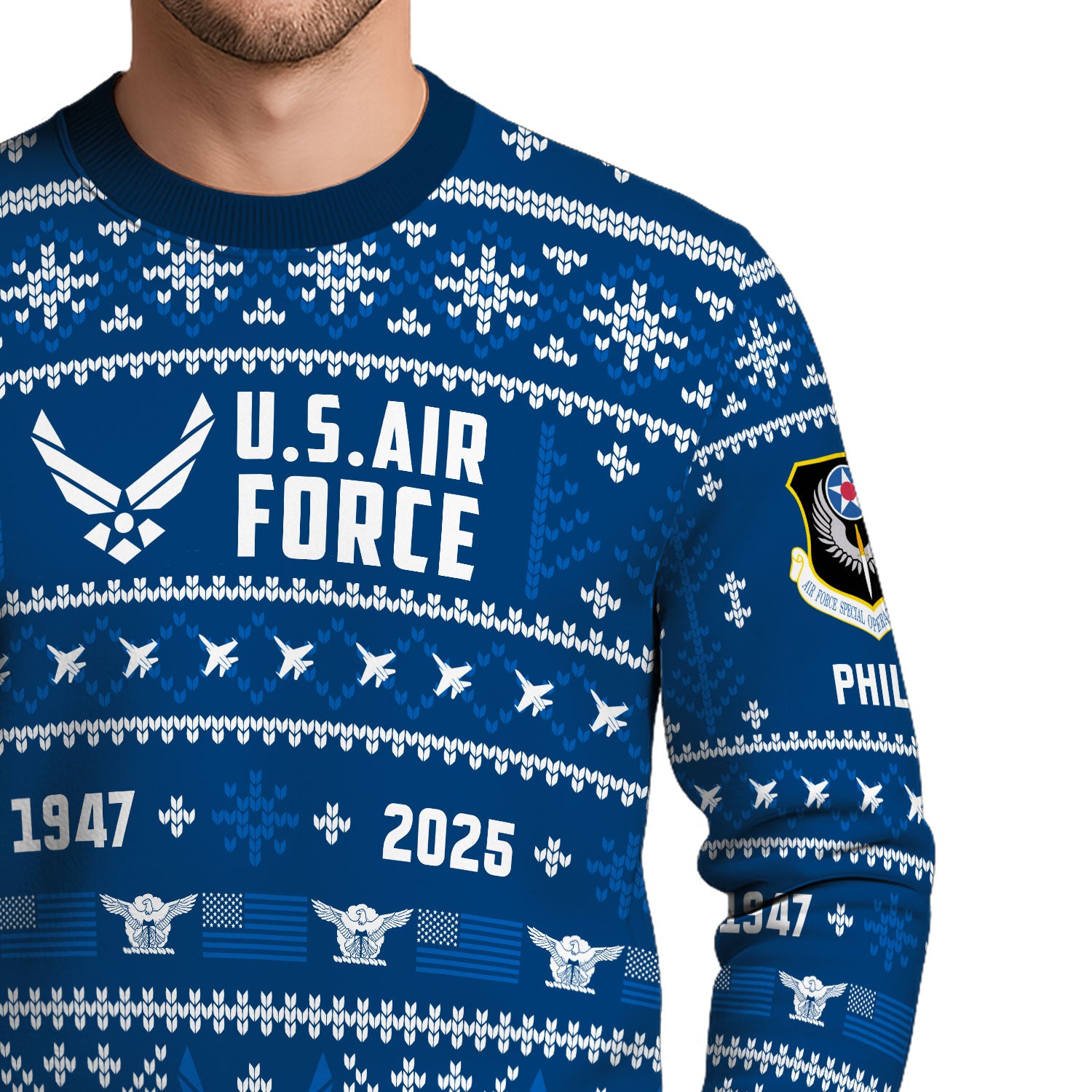 Custom Ranks And Text US Air Force Ugly Christmas Sweater for Women Men KAUST01