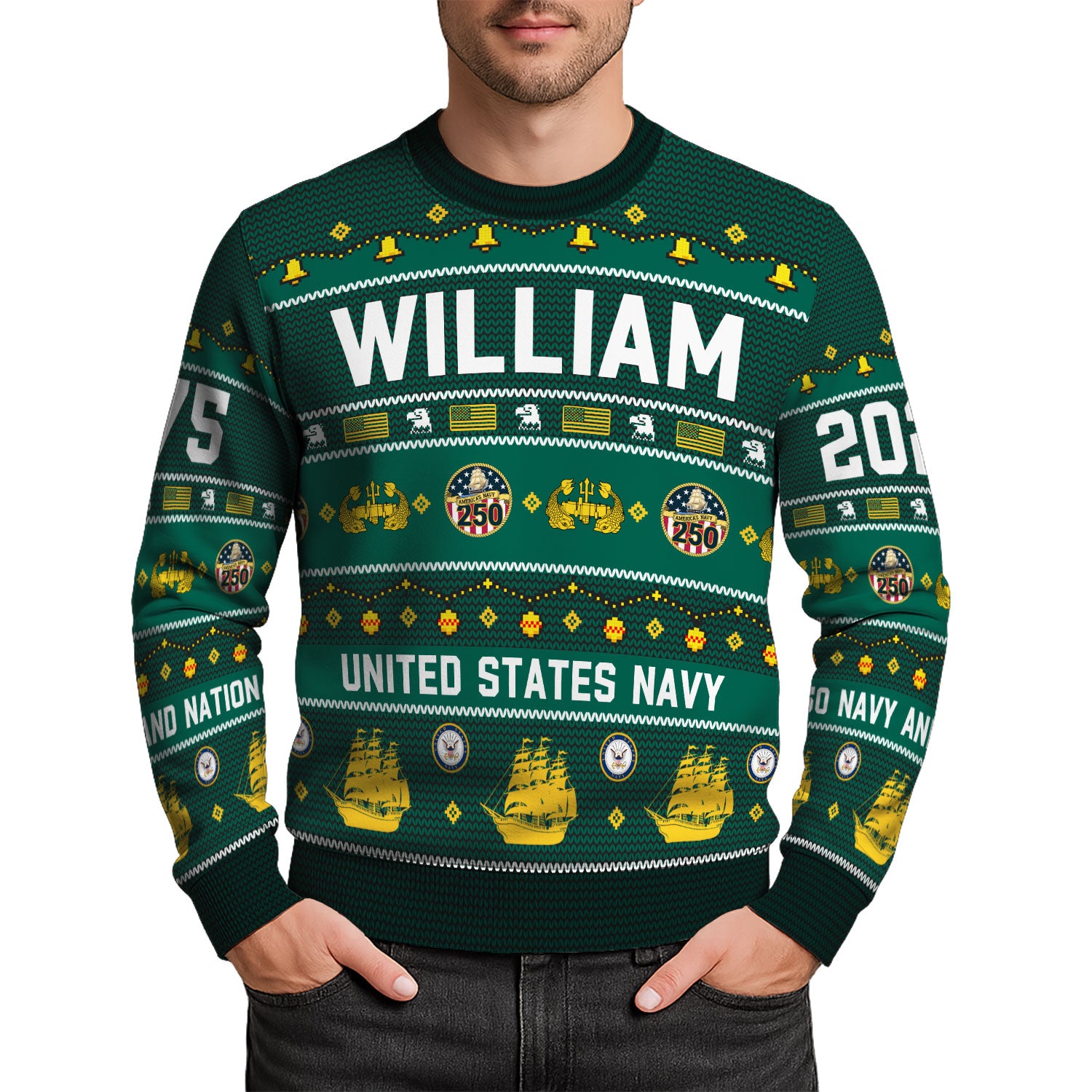 Custom Ranks And Text US Navy Ugly Christmas Sweater for Women Men KAUST03