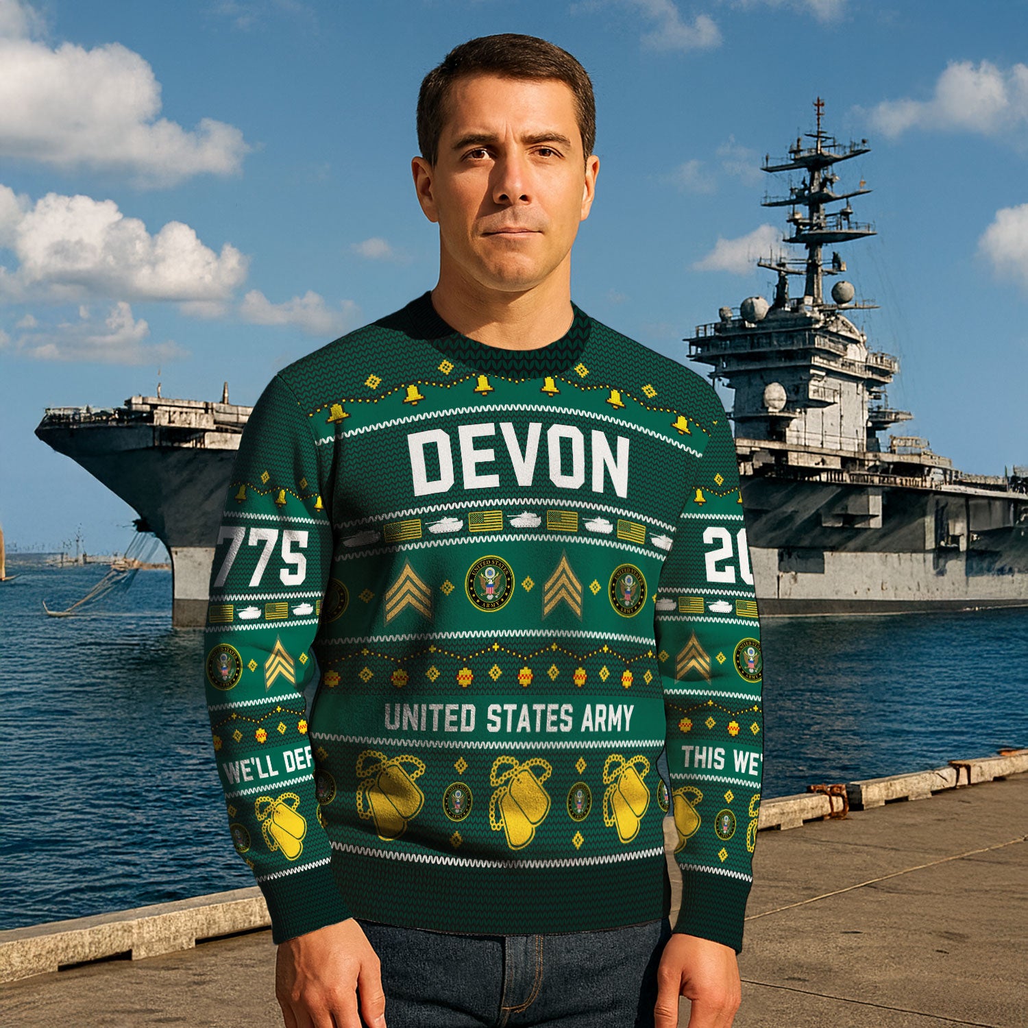 Custom Ranks And Text US Army Ugly Christmas Sweater for Women Men KAUST03