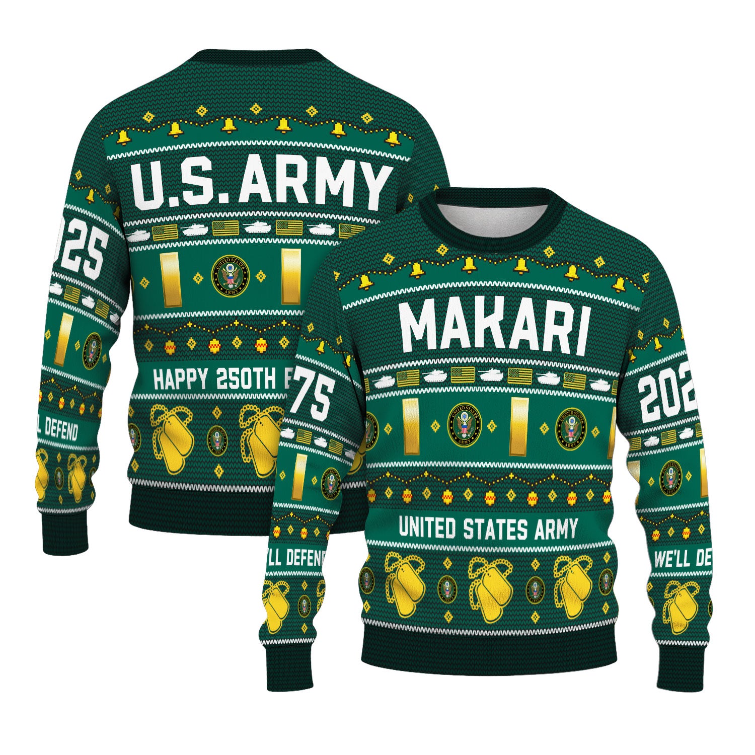 Custom Ranks And Text US Army Ugly Christmas Sweater for Women Men KAUST03