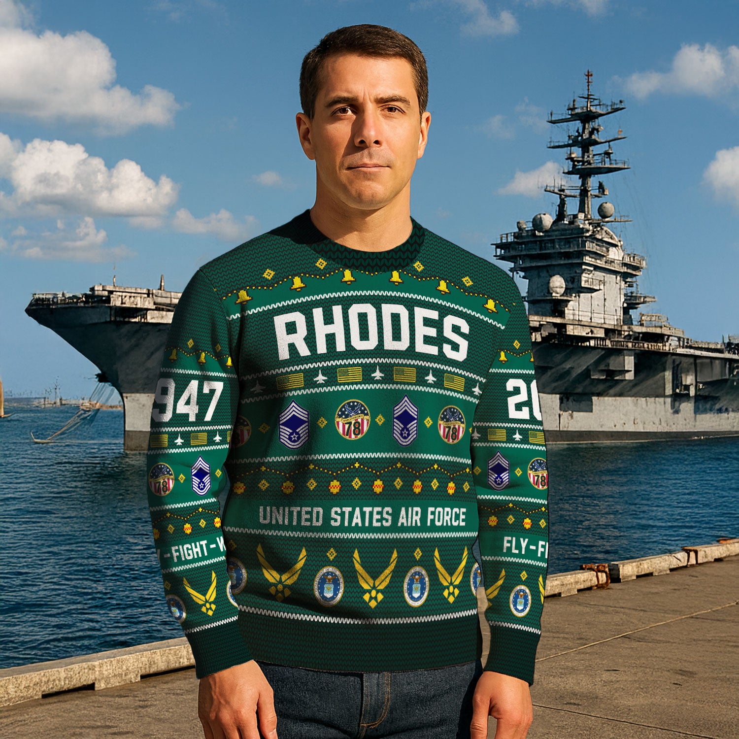 Custom Ranks And Text US Air Force Ugly Christmas Sweater for Women Men KAUST03